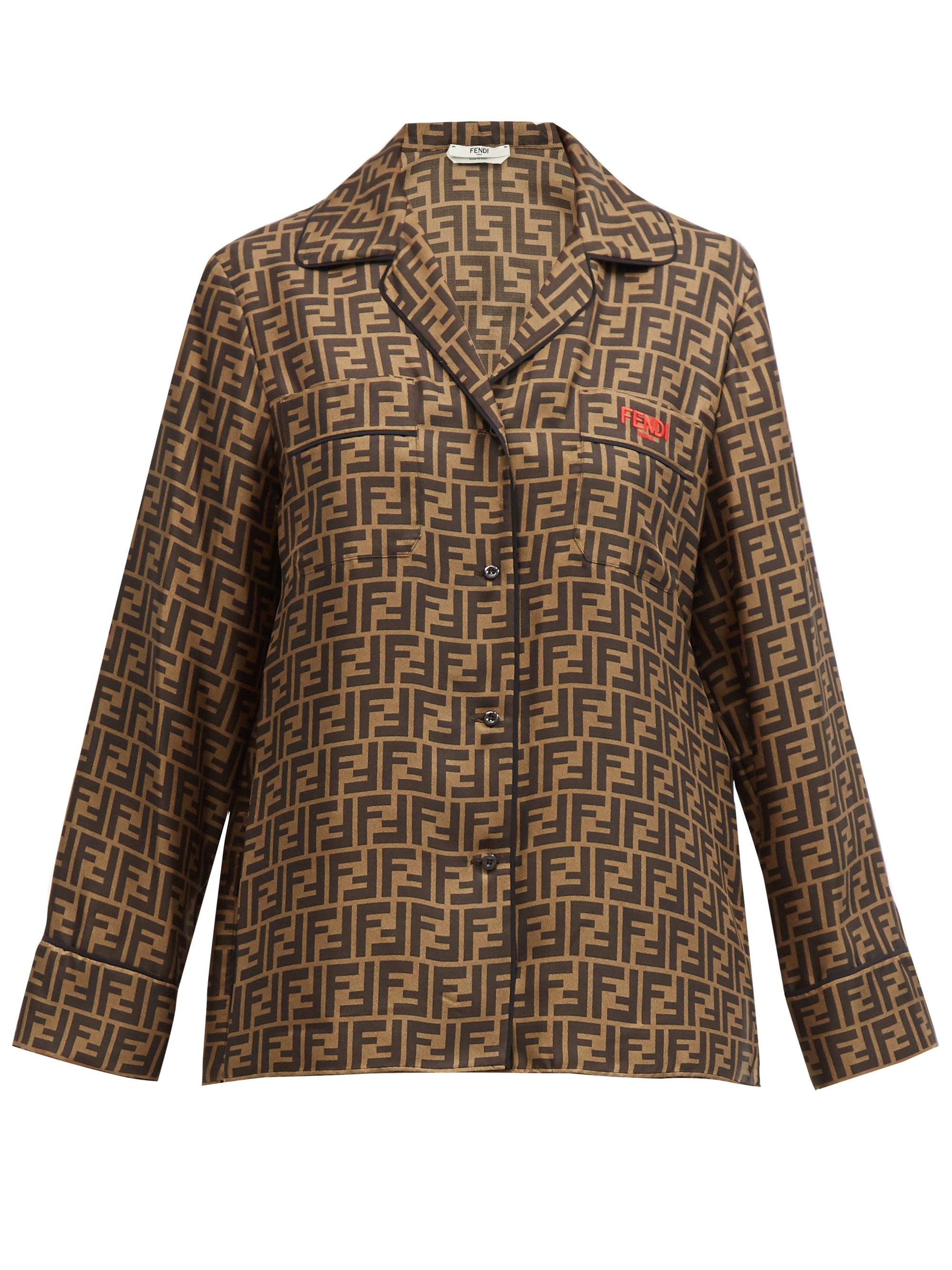 Fendi Ff-print Silk-twill Pyjama Shirt in Brown | Lyst