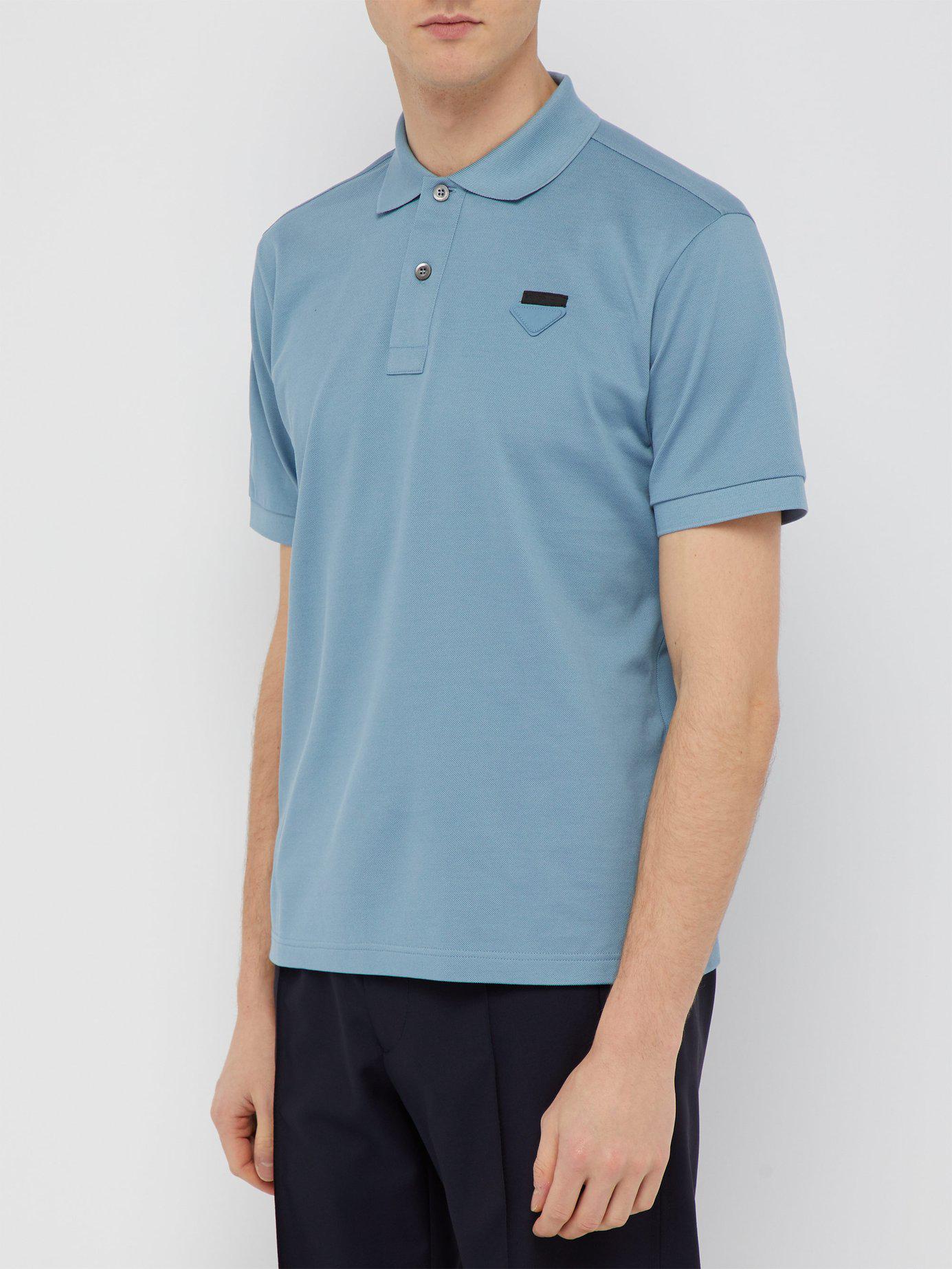 Prada Conceptual Triangle Logo Cotton Piqué Polo Shirt in Light Blue (Blue)  for Men - Lyst