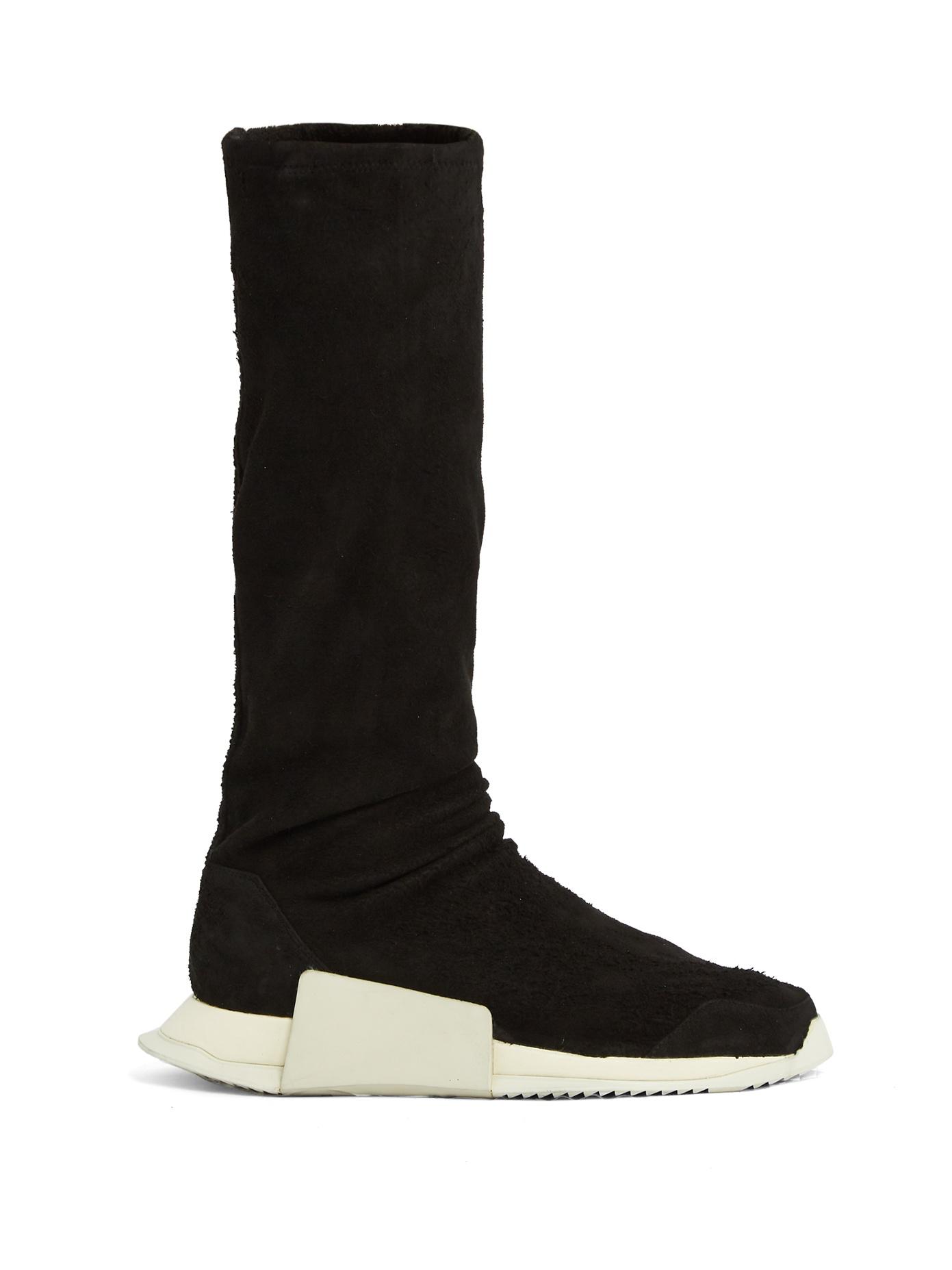 Rick Owens X Adidas Level Sock Suede Trainers in Black for Men - Lyst