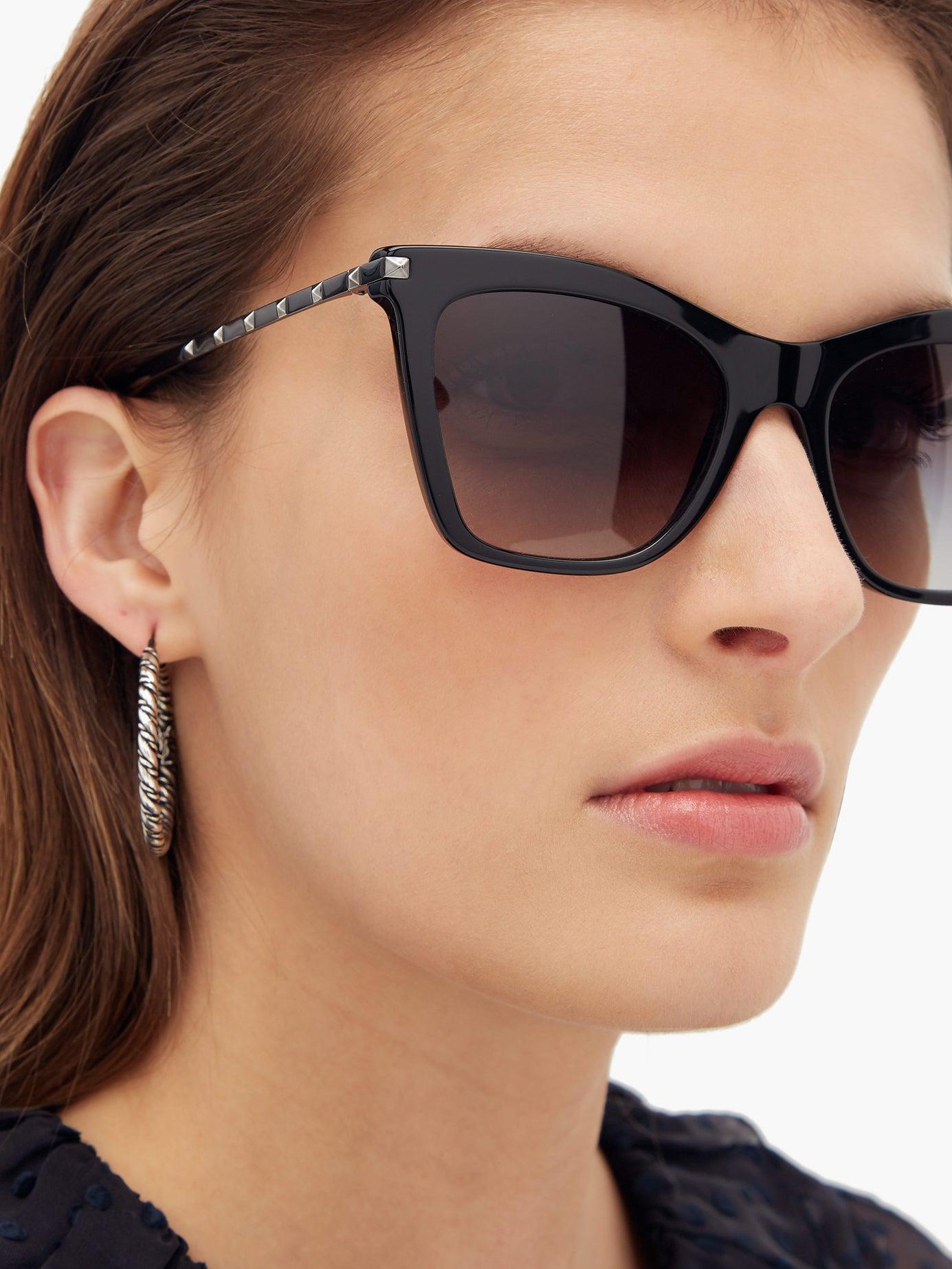 Valentino Rockstud Square Acetate Sunglasses in Black - Lyst