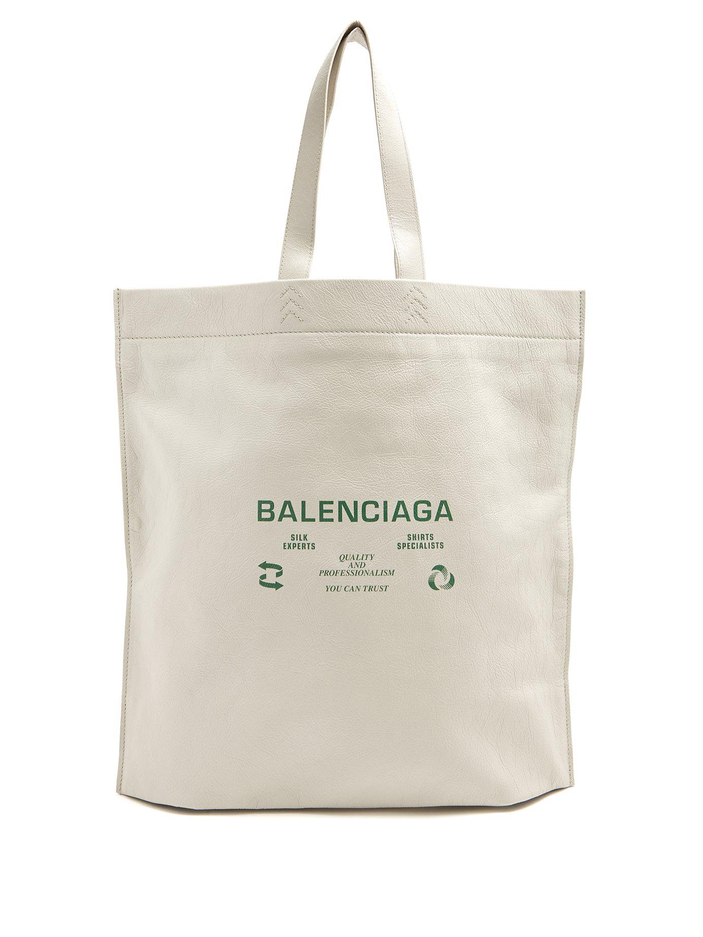 Balenciaga Recycle Print Leather Tote Bag in White - Lyst