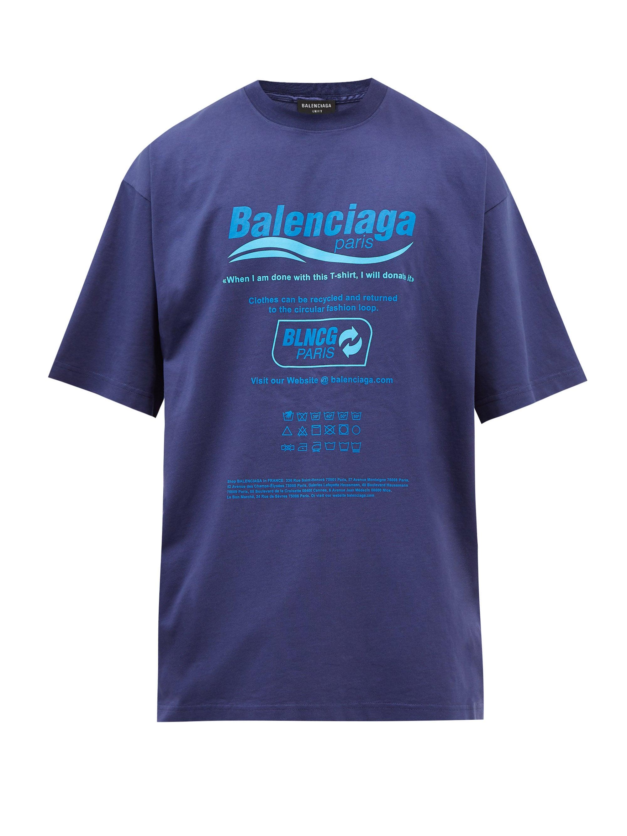 Balenciaga Recycle-print Cotton-jersey T-shirt in Blue for Men | Lyst