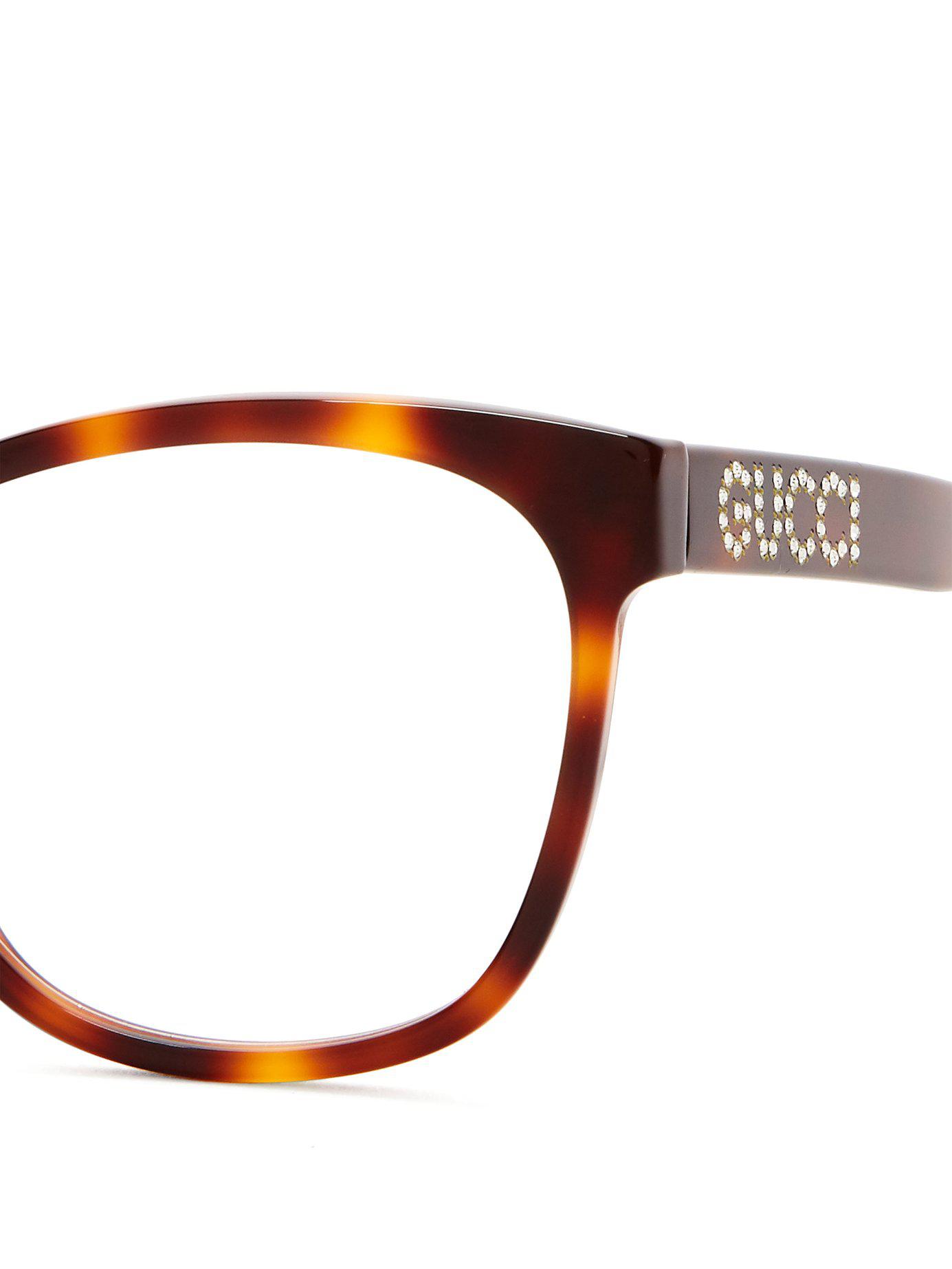 Gucci Crystal Embellished Square Frame Acetate Glasses in Brown - Lyst
