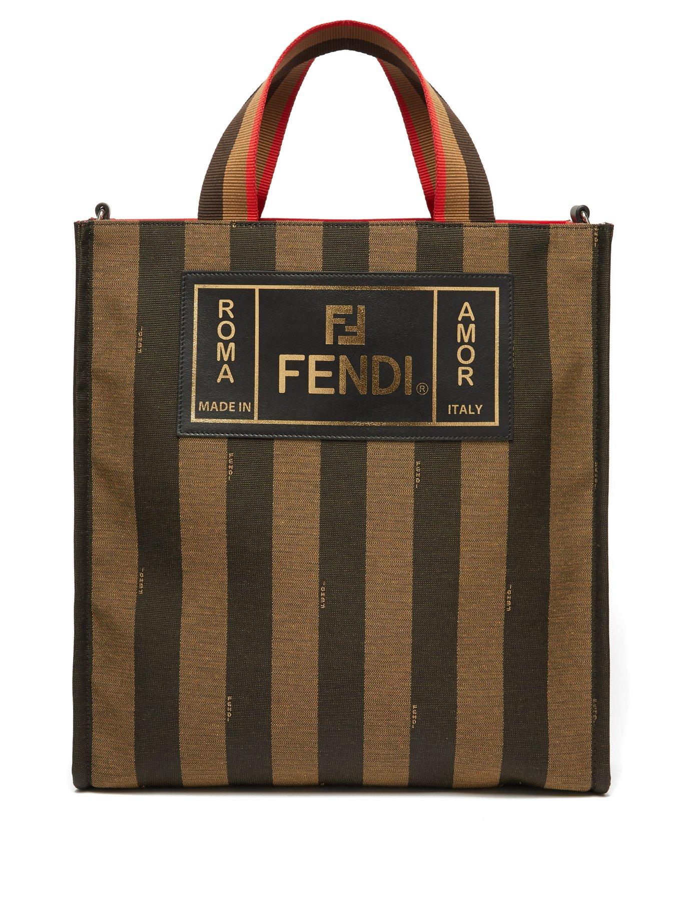Fendi Cotton Striped Tote Bag in Brown for Men - Lyst