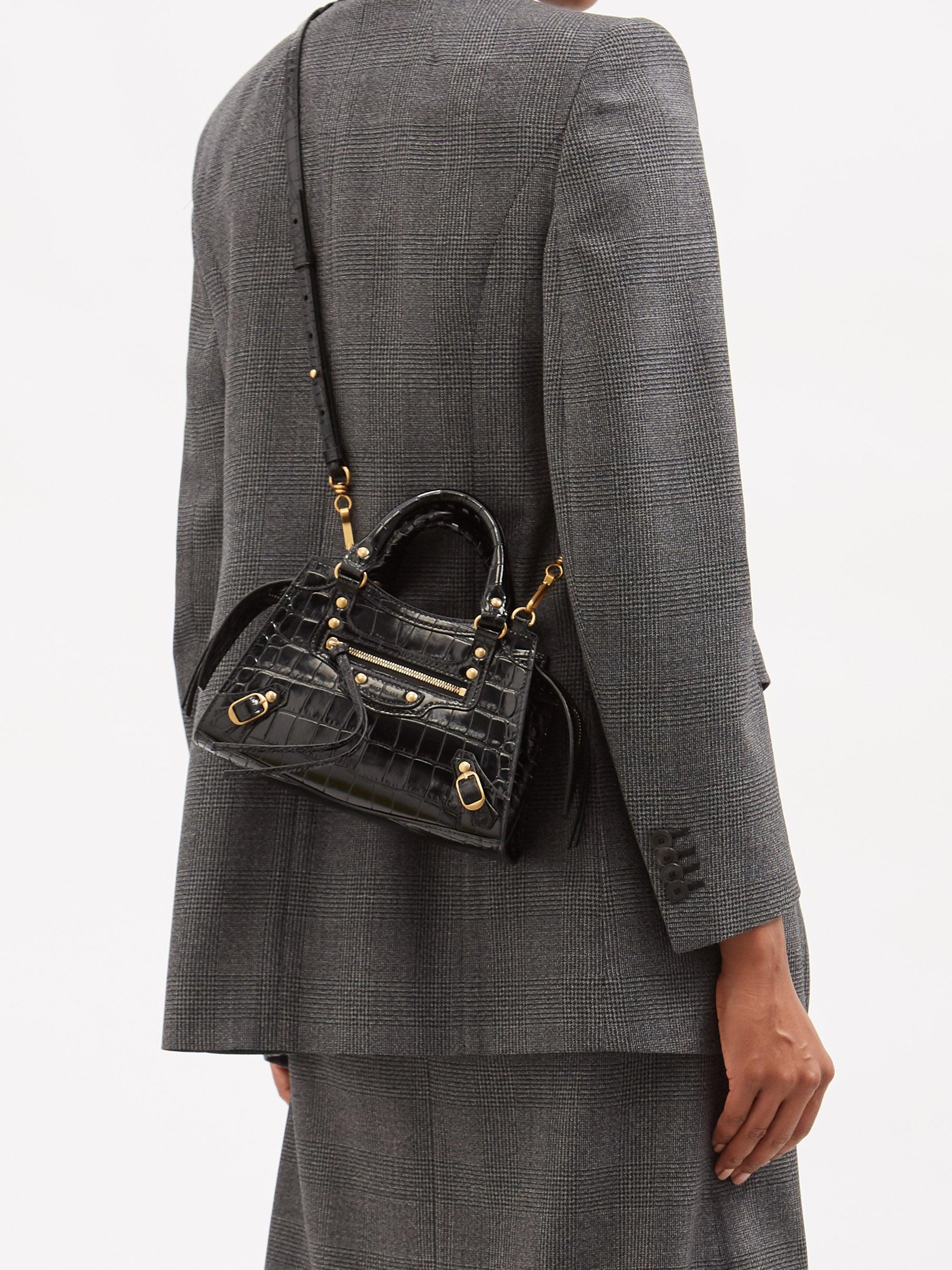Balenciaga Neo Classic Mini Crocodile-effect Leather Bag in Black | Lyst
