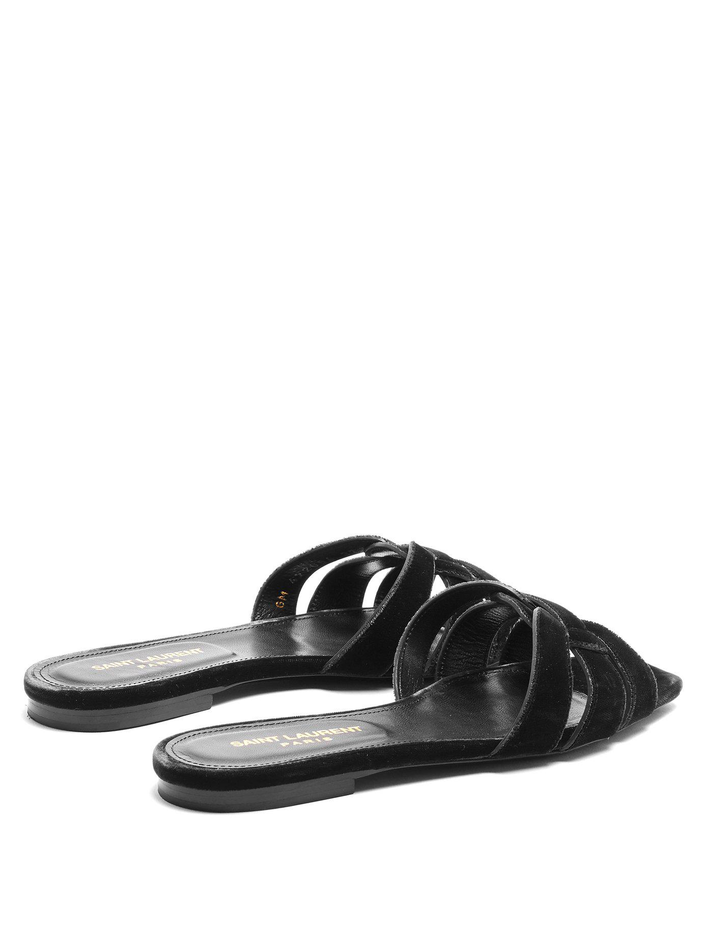 Saint Laurent Tribute Velvet Slides in 