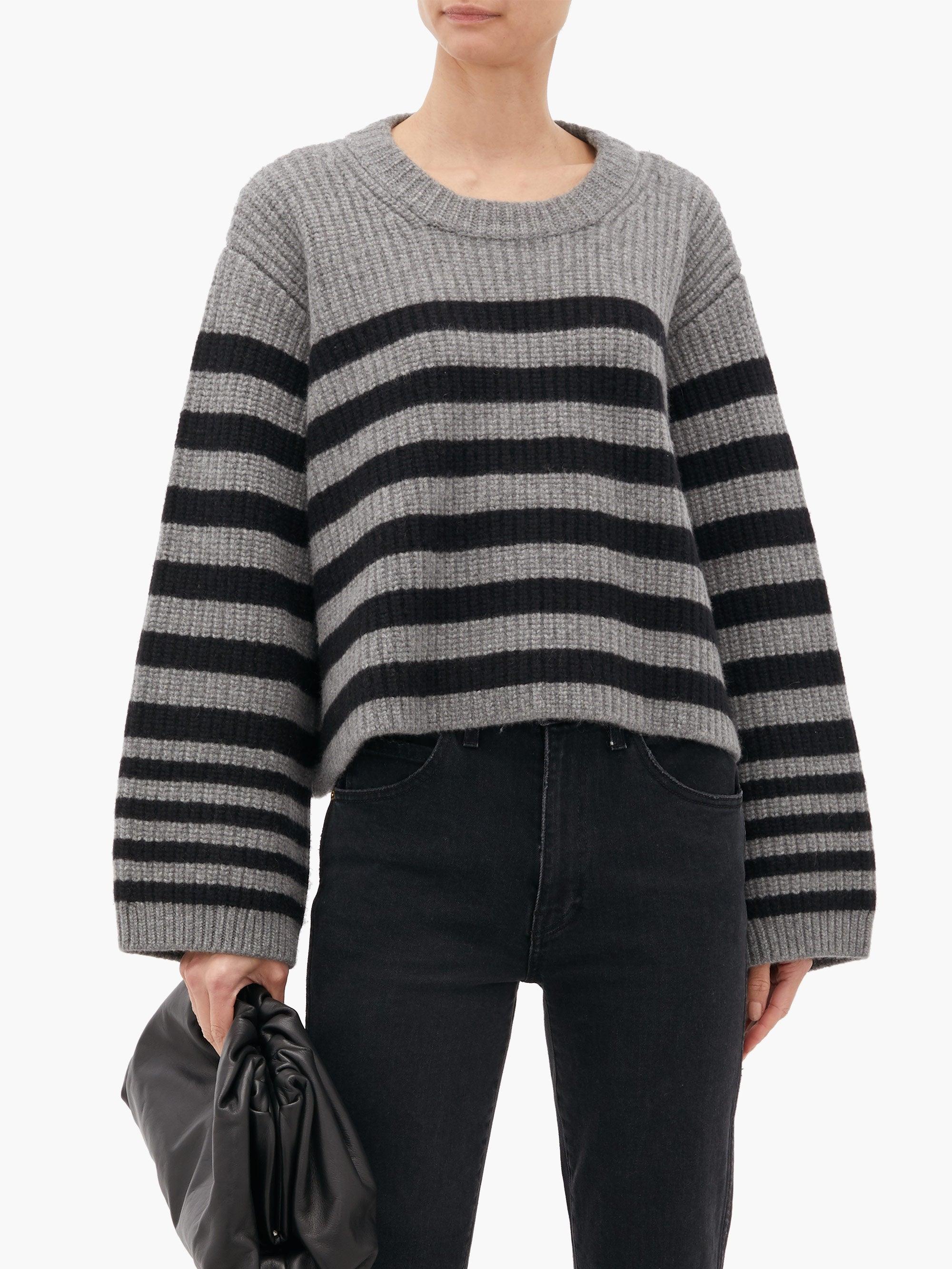 Khaite Striped Cashmere Sweater in Gray - Lyst