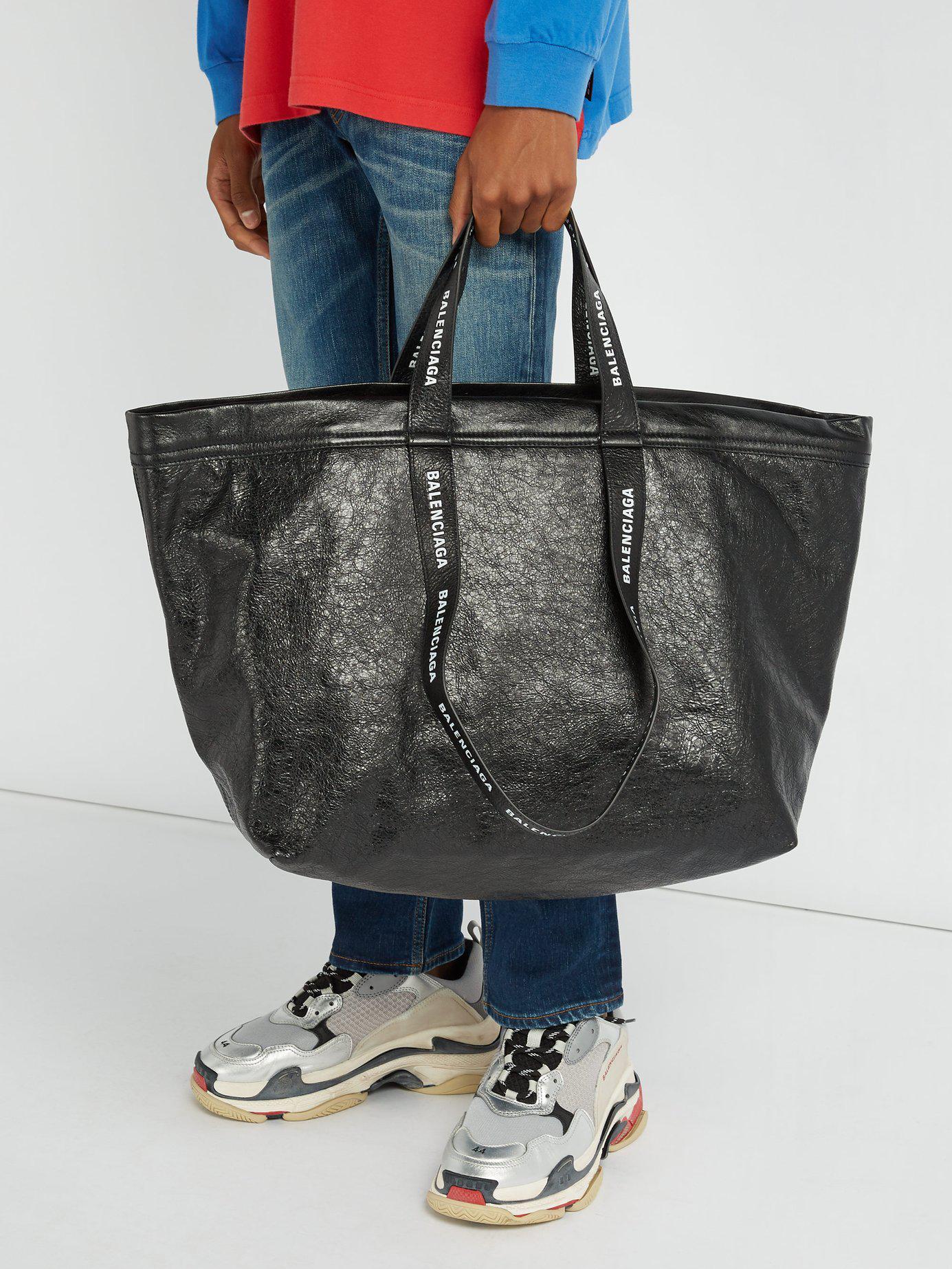 Balenciaga Carry Shopper M Leather Bag in Black White (Black) for Men - Lyst
