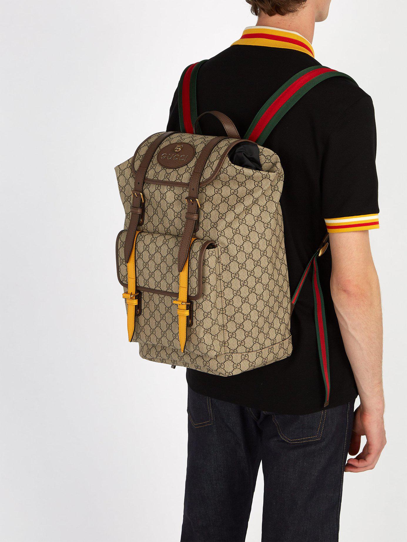 Gucci Gg Supreme Print Leather Trimmed Canvas Backpack in Brown for Men |  Lyst