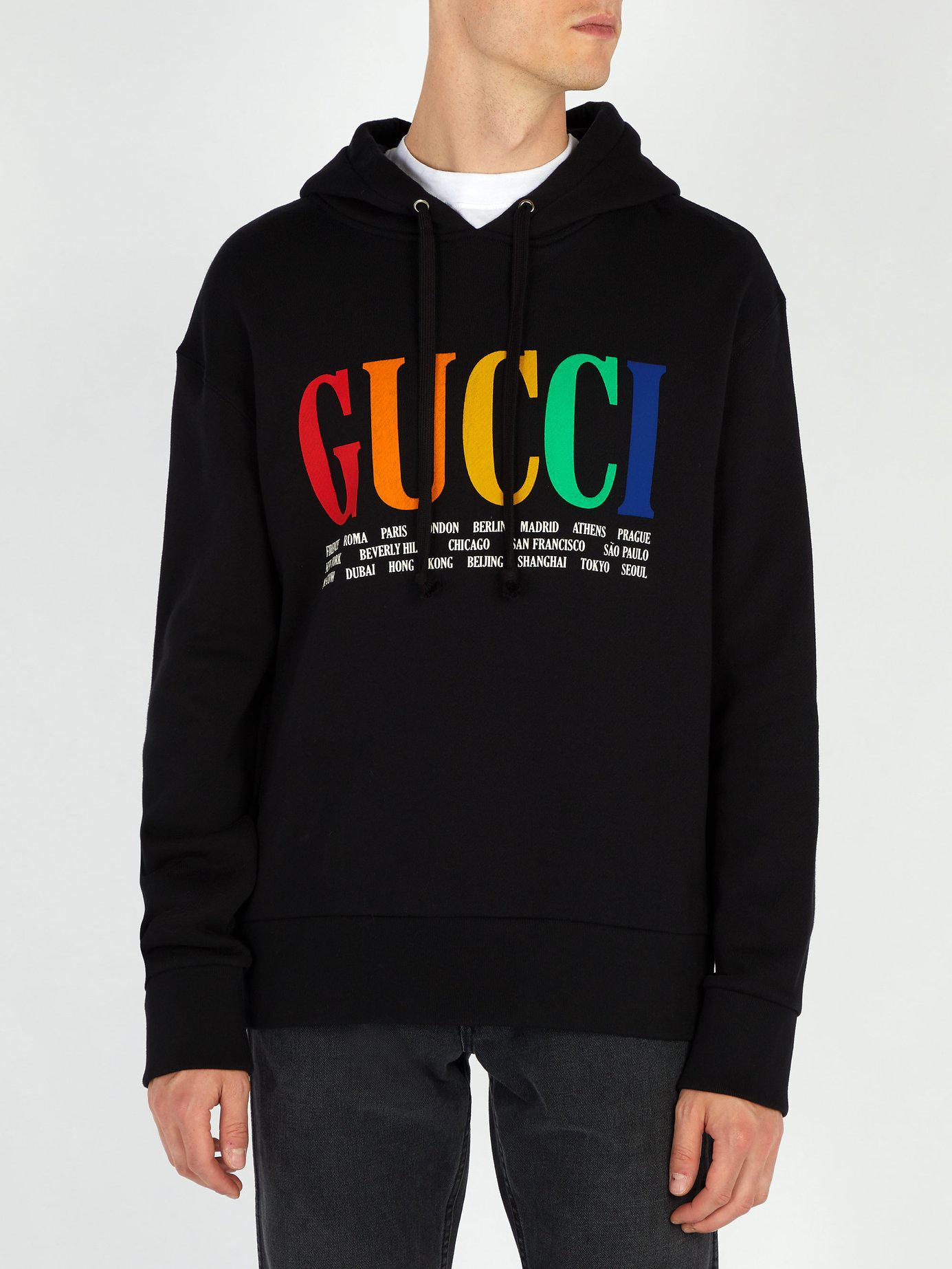 Gucci Cotton Cities Hooded Sweatshirt in Black for Men | Lyst