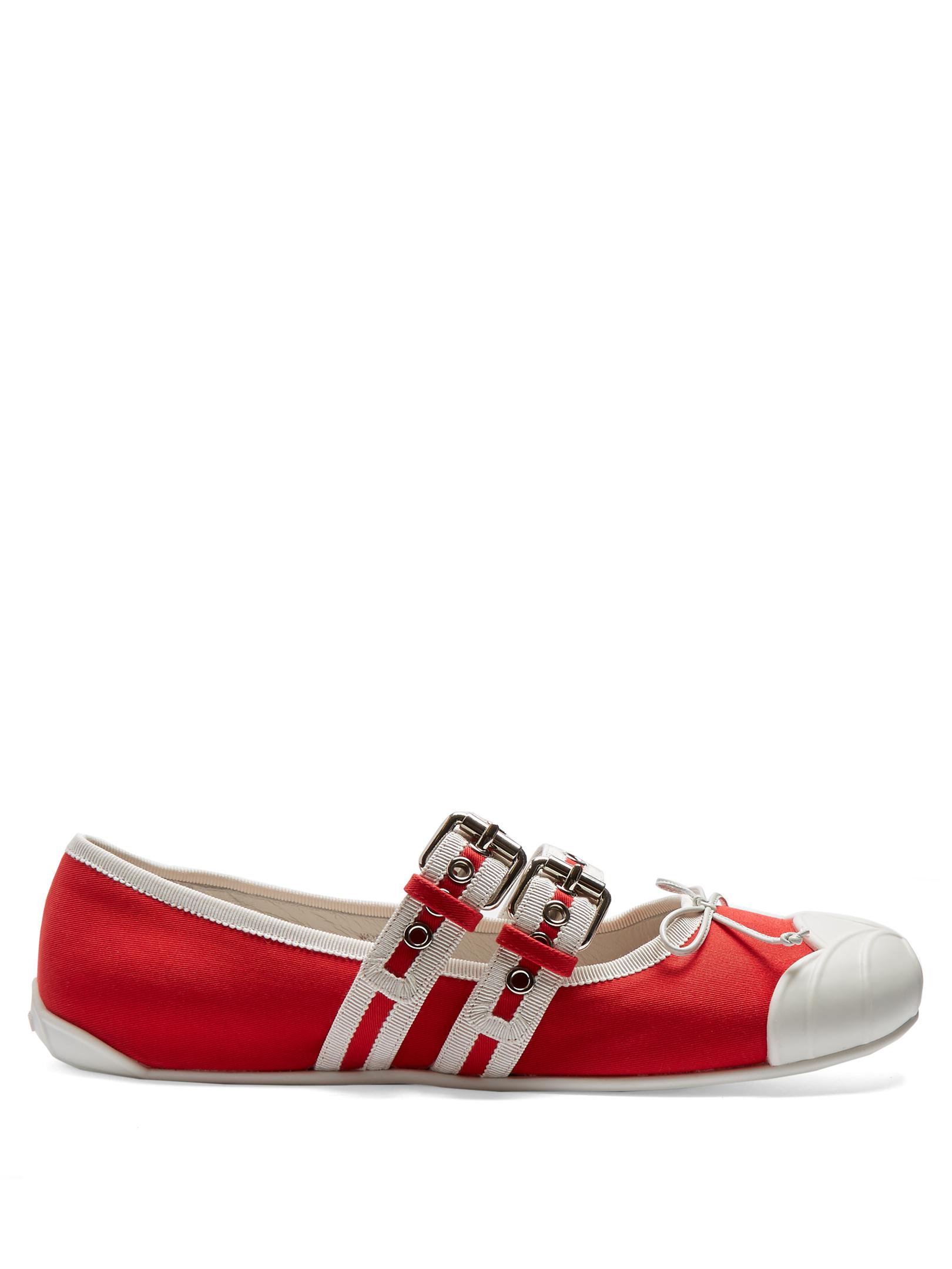 Miu Miu Buckle fastening Gabardine Ballet Flat in Red Lyst