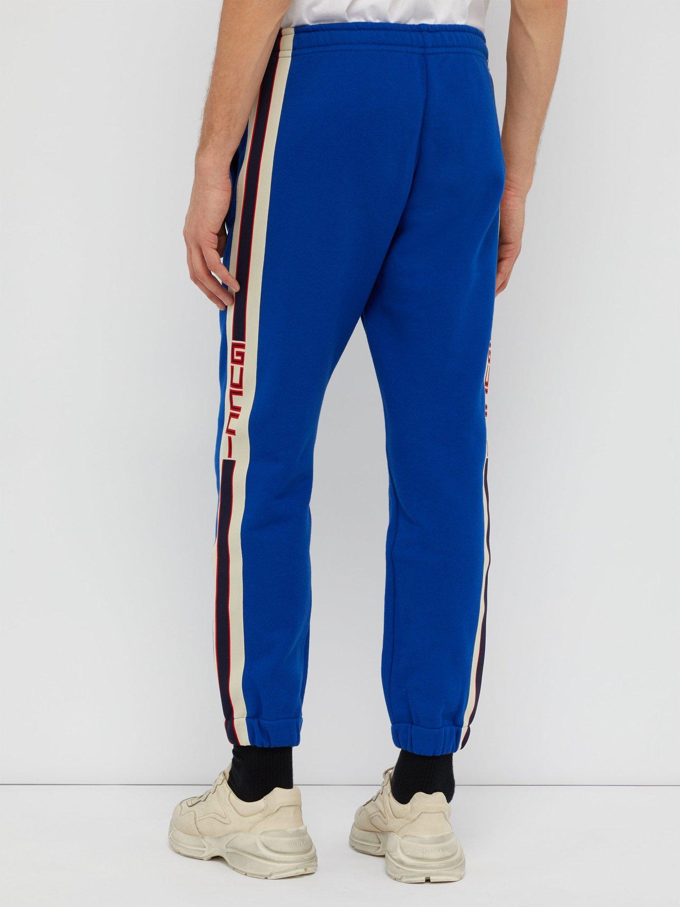 Gucci Side Stripe Cotton Track Pants in Blue for Men | Lyst