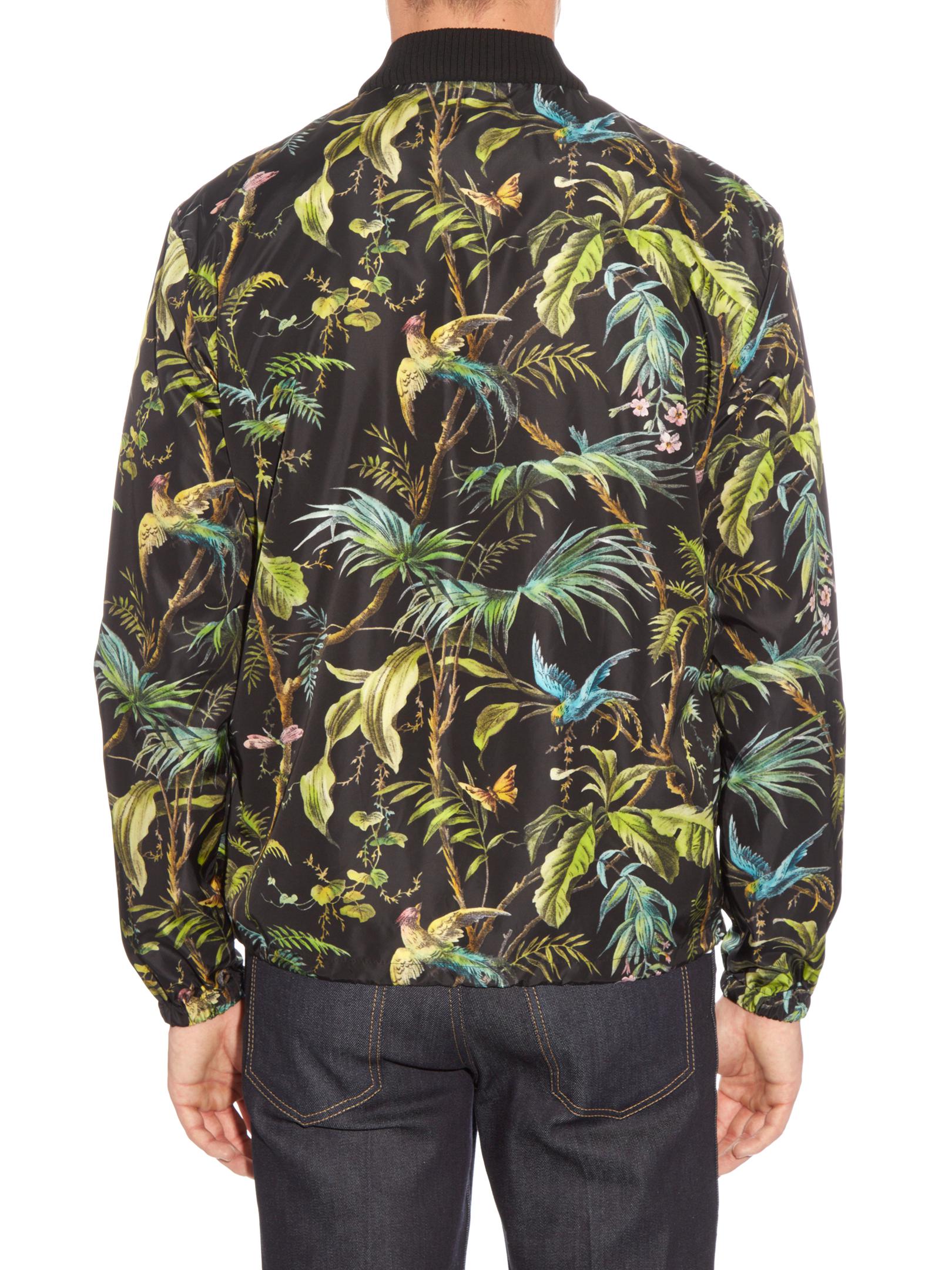 Lyst - Gucci Detachable-hood Jungle-print Nylon Bomber Jacket in Green ...
