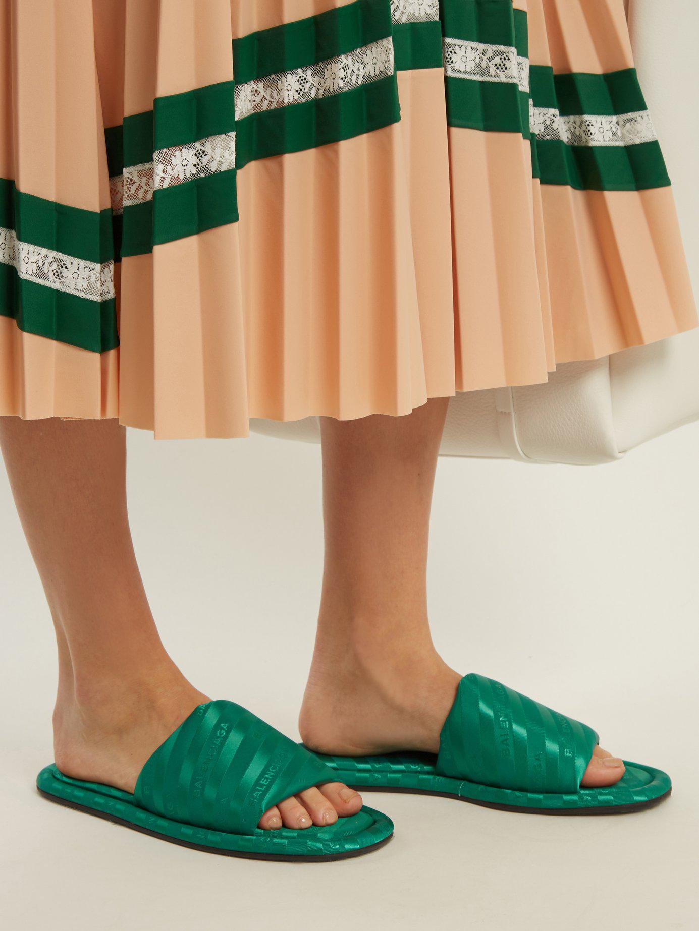 Balenciaga Hotel Line Logo Jacquard Slides in Green | Lyst