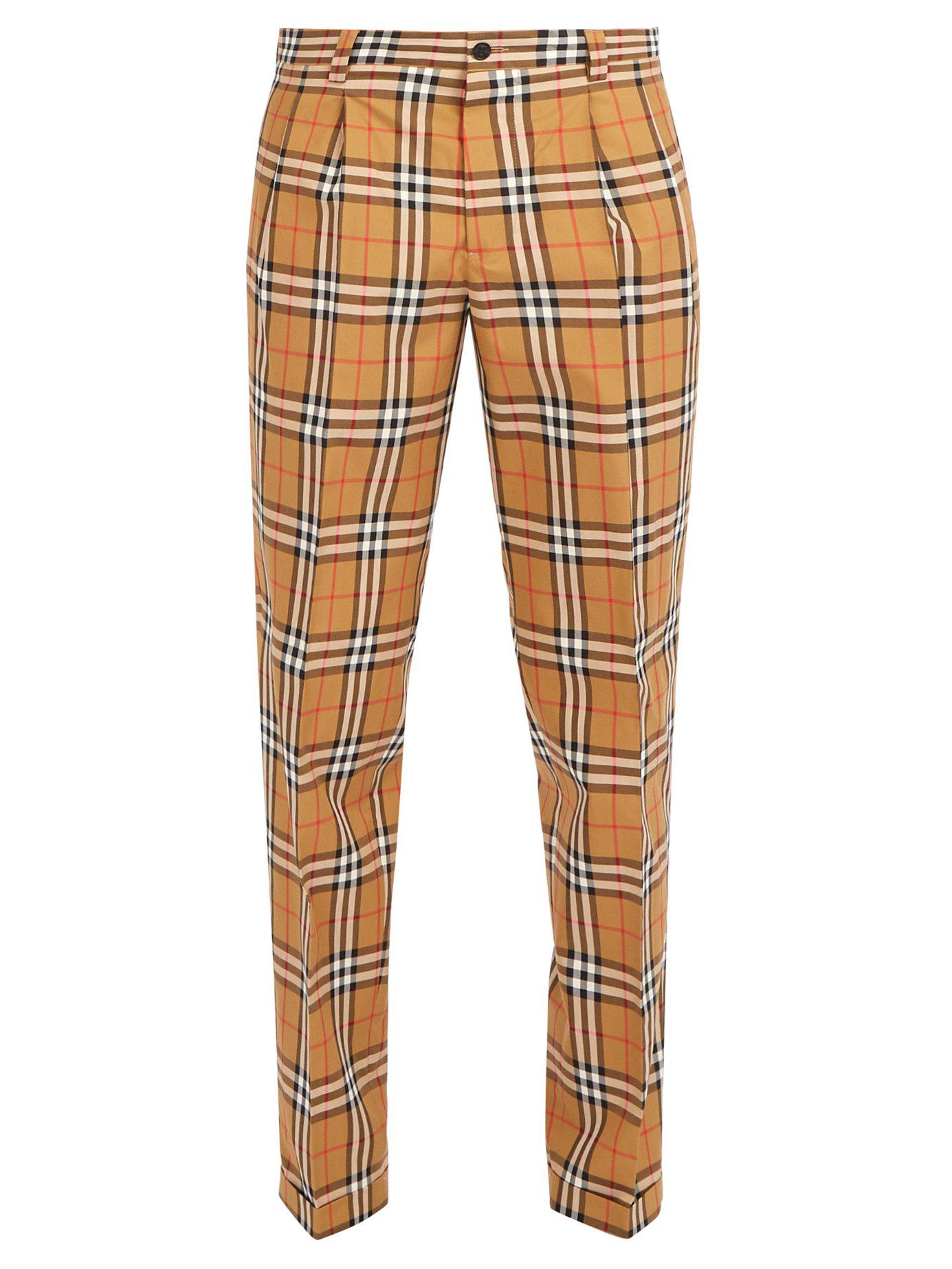 Burberry Classic Check Print Tailored Cotton Trousers in Beige (Natural)  for Men - Lyst