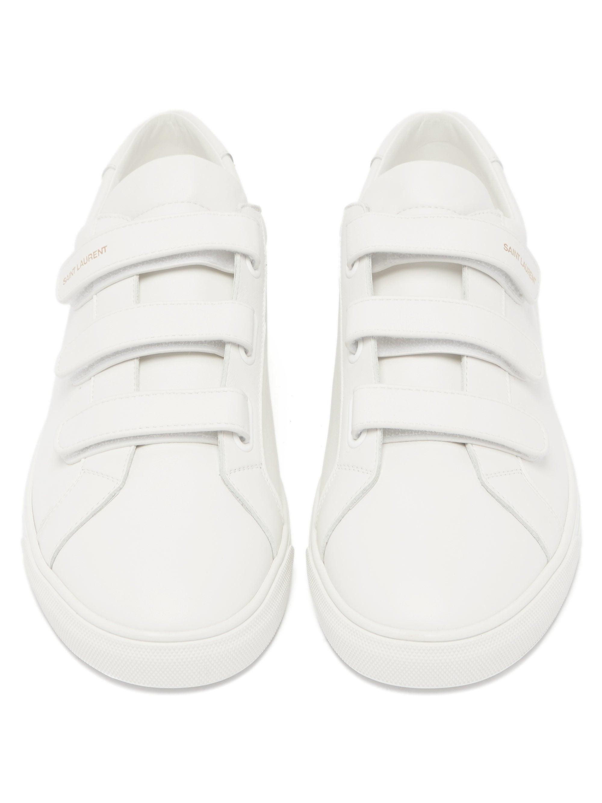 white velcro strap trainers