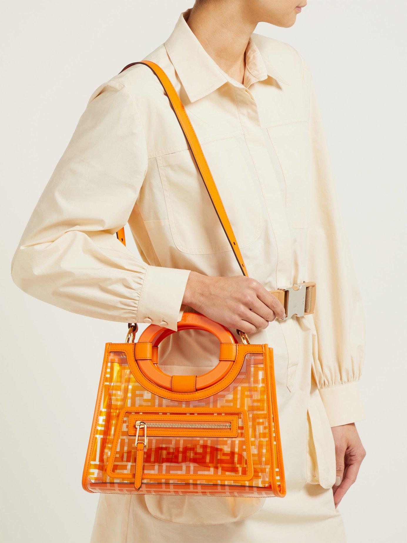 Fendi Runaway Small Logo Print Leather & Pvc Bag in Orange | Lyst