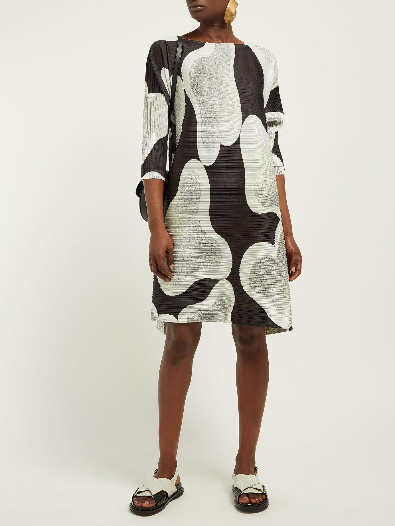 Pleats Please Issey Miyake Melt Cloud Print Side Slit Pleated