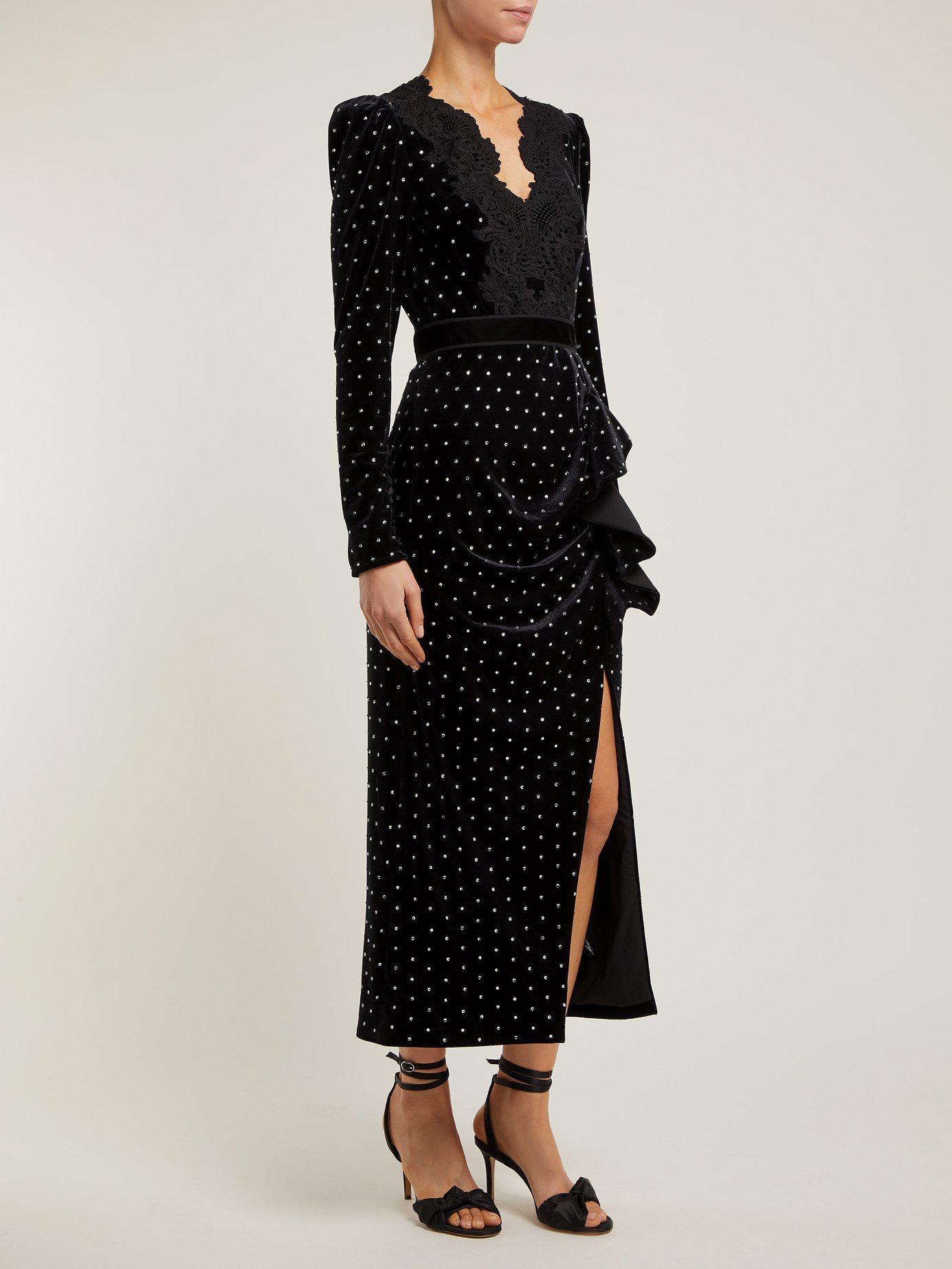 Self-Portrait Crystal Embellished Velvet Midi Dress in Black - Lyst