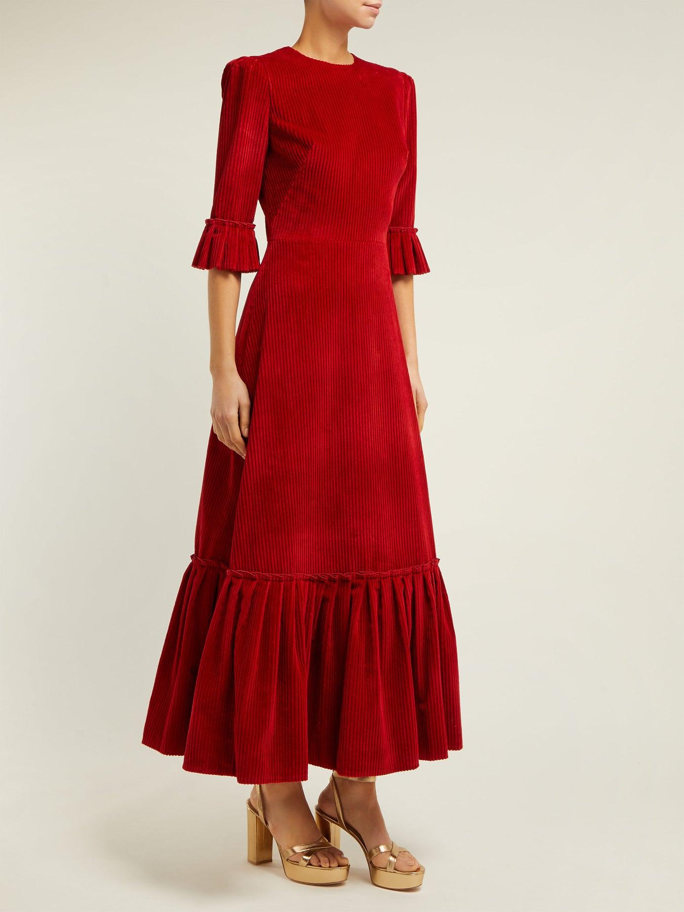The Vampire's Wife Festival Ruffle Trimmed Cotton Corduroy Maxi Dress ...