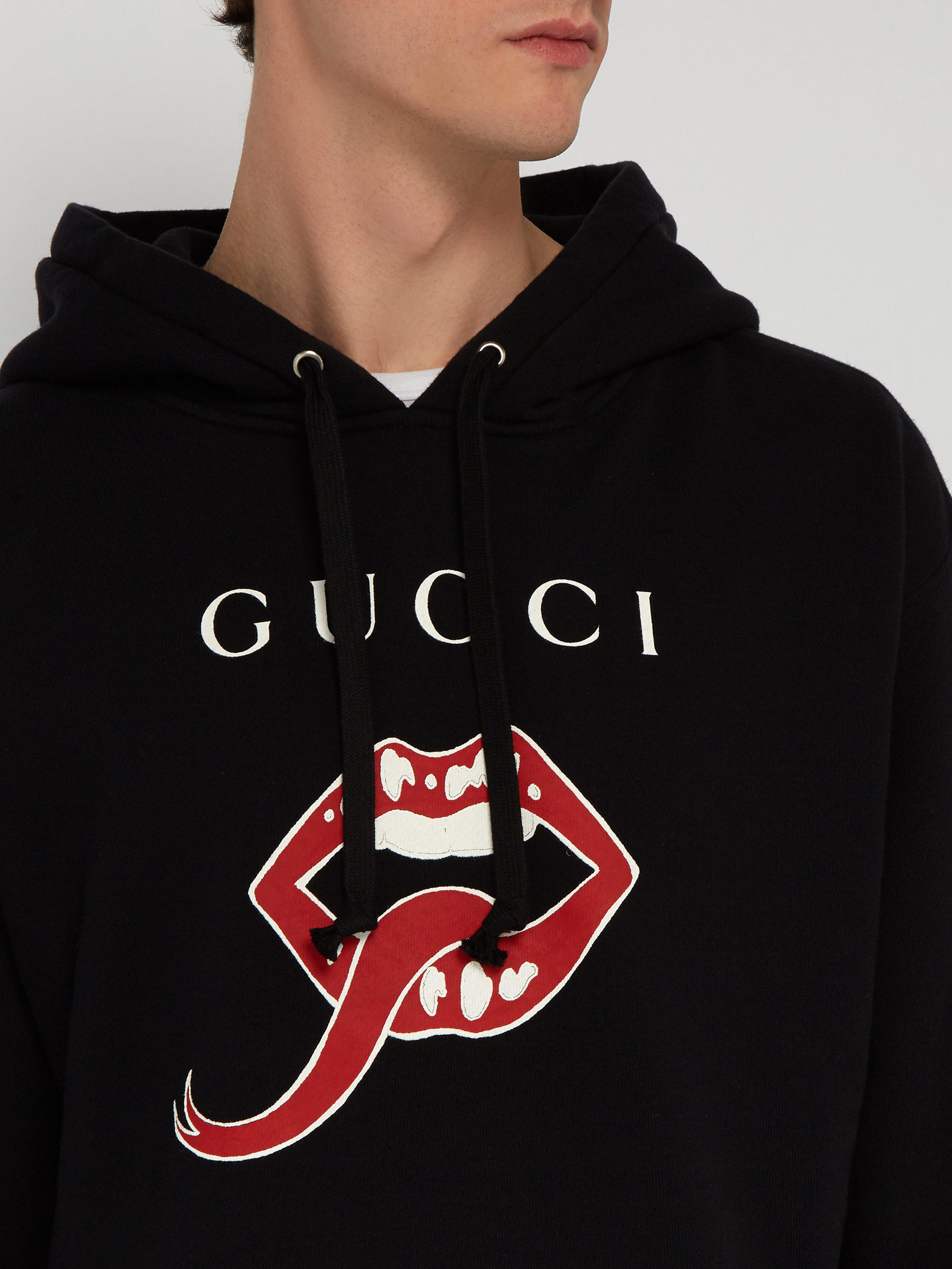 Sweat-shirt en coton à capuche et imprimé bouche Gucci pour homme en  coloris Noir | Lyst