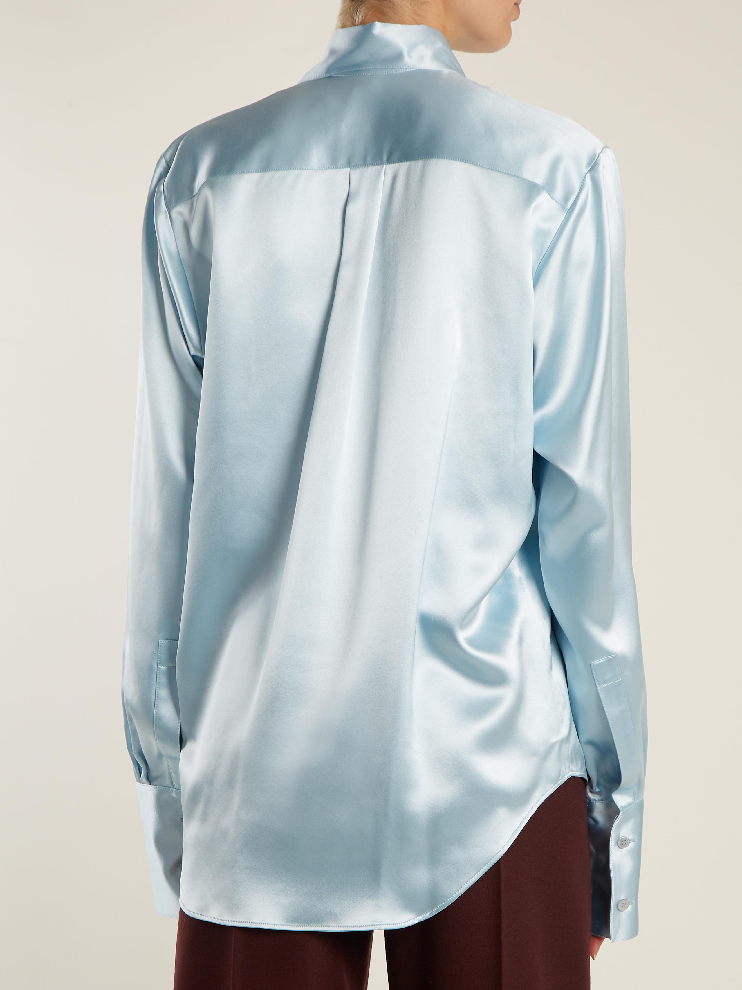 Martine Rose Oversized-cuff Silk Shirt in Blue | Lyst