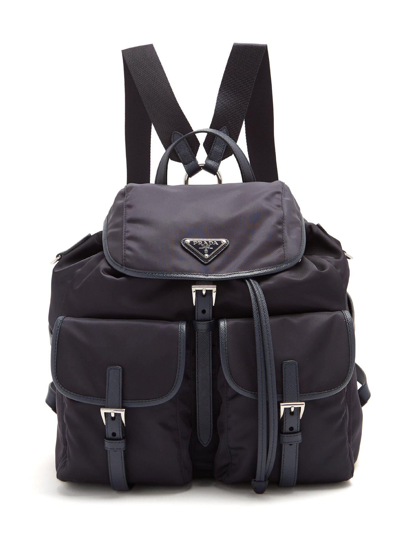 Prada Classic Leather-trimmed Nylon Backpack in Blue | Lyst