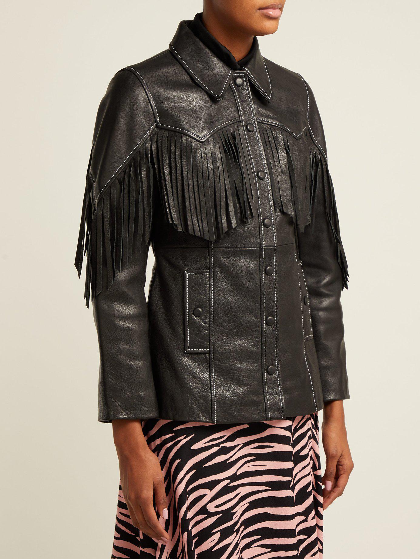 Ganni Angela Fringed Leather Jacket in Black | Lyst