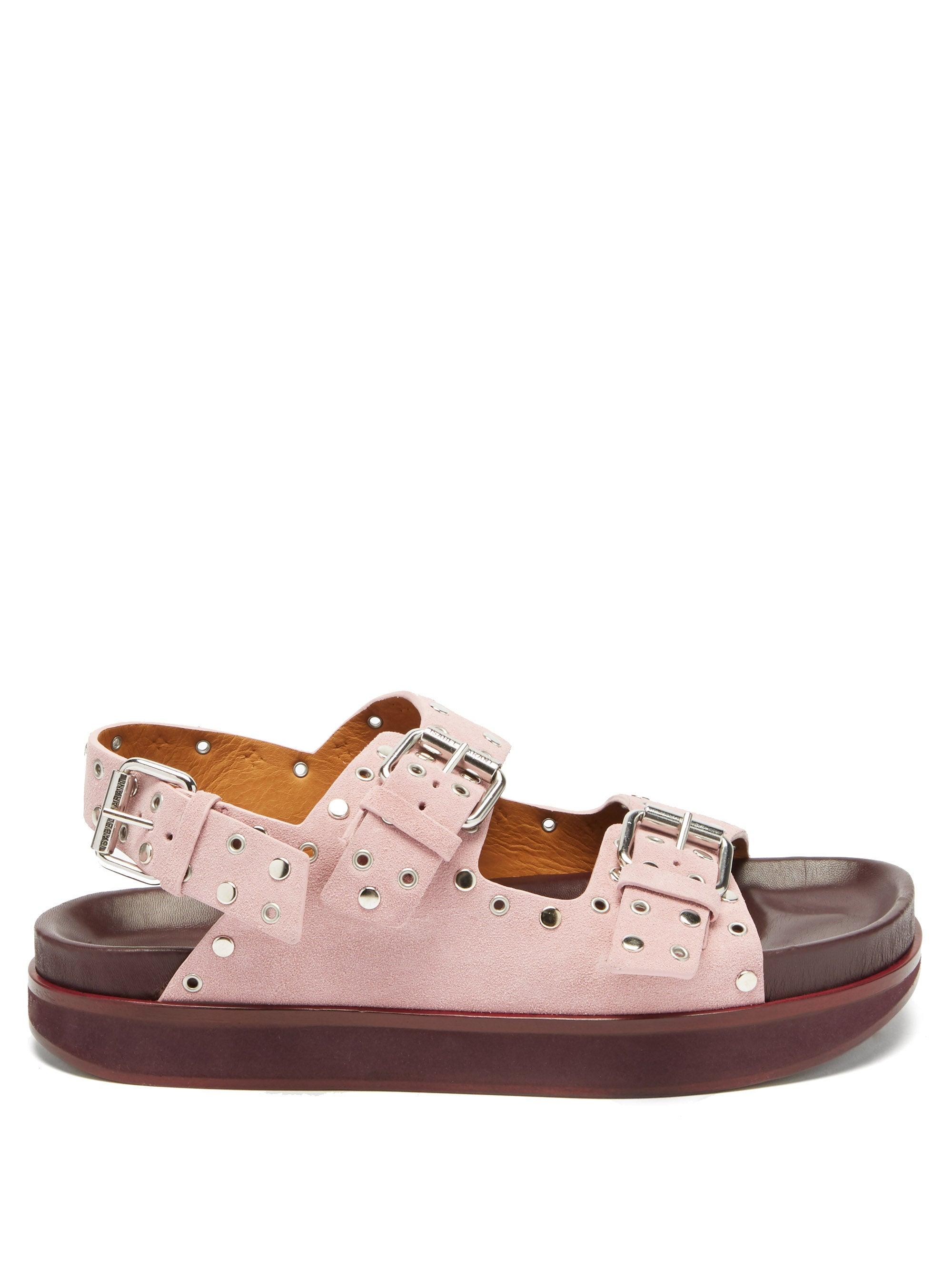 Isabel Marant Ophie Buckled Studded Suede Sandals in Pink | Lyst