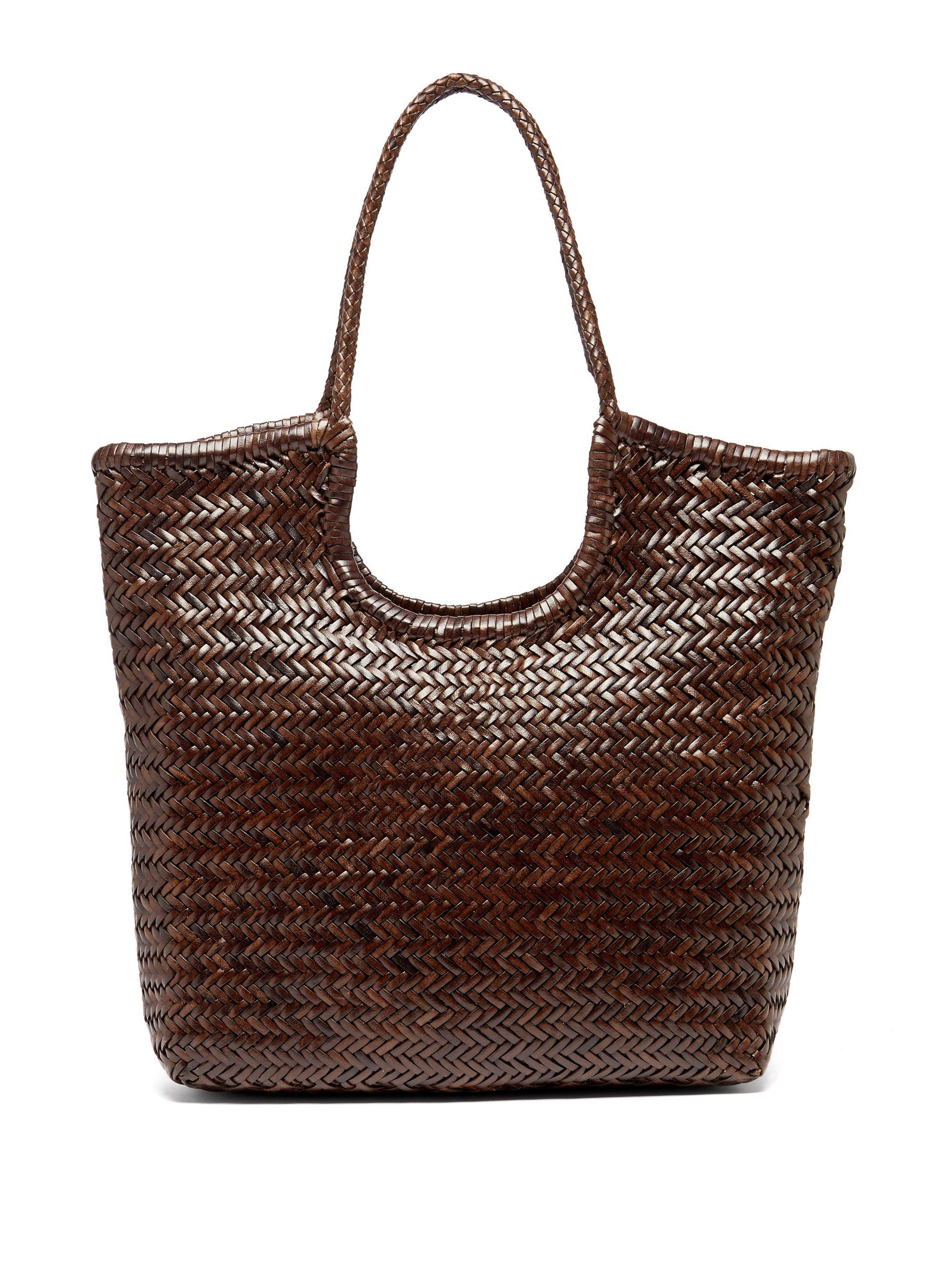 Dragon Diffusion Diagonal Triple Jump Woven-leather Tote Bag in Brown ...