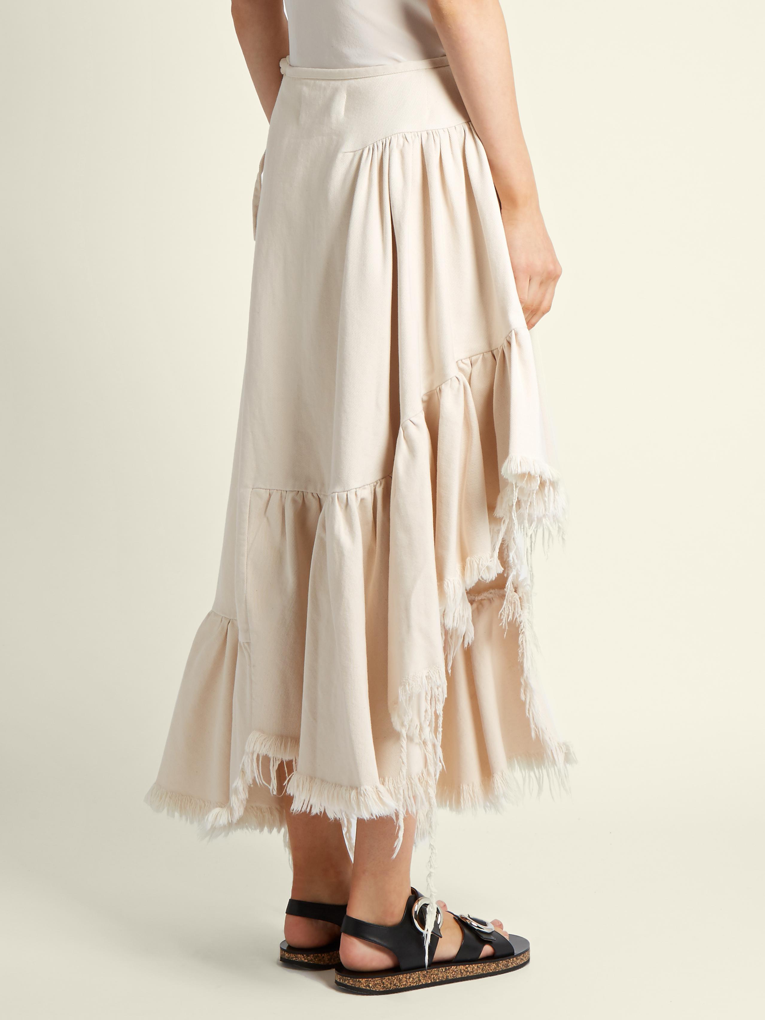 Lyst - Marques'Almeida Ruffle-panelled Asymmetric Denim Midi Skirt in White