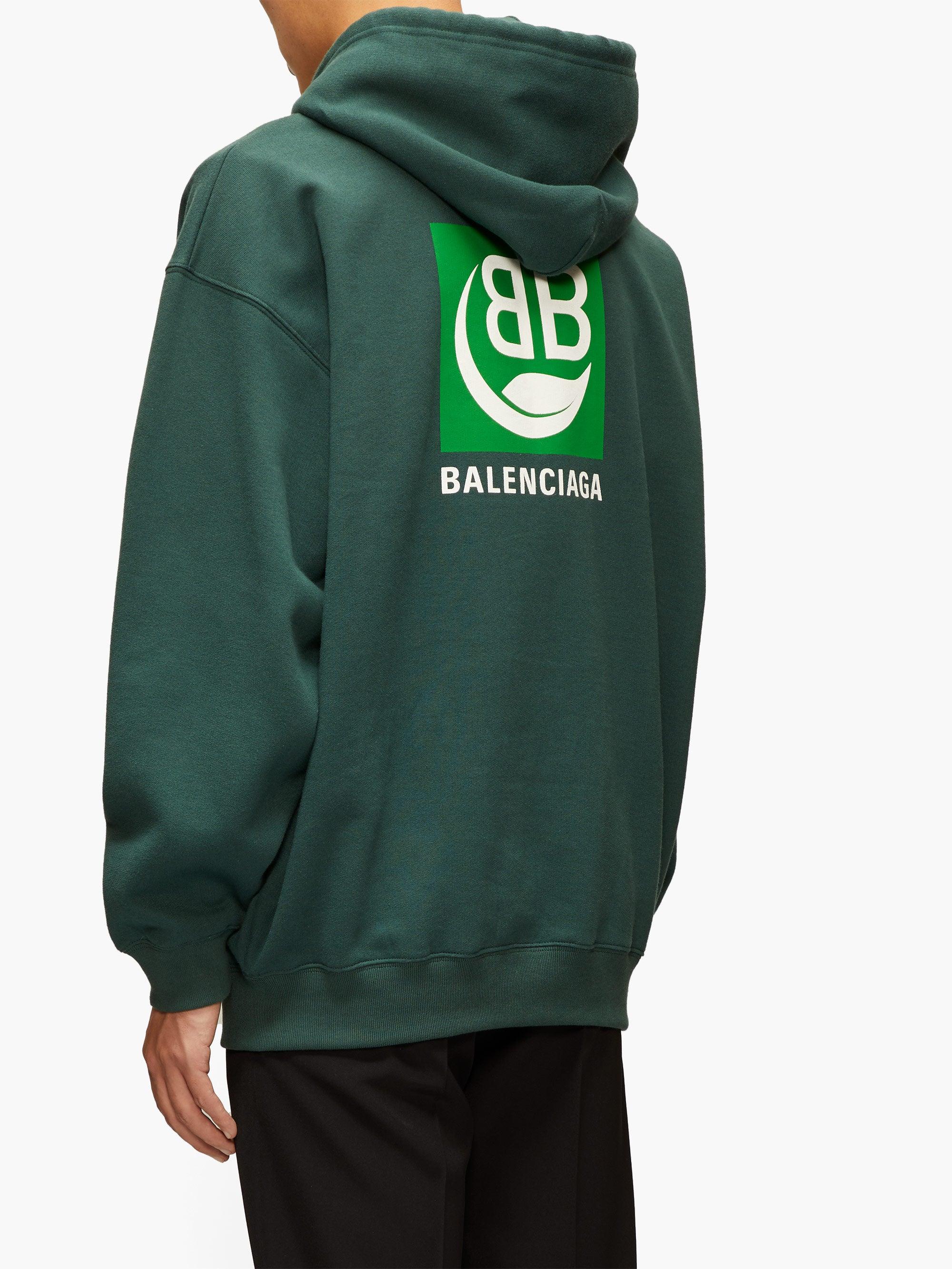 Balenciaga Bio Logo-print Hooded Cotton Sweatshirt in Dark Green (Green)  for Men | Lyst