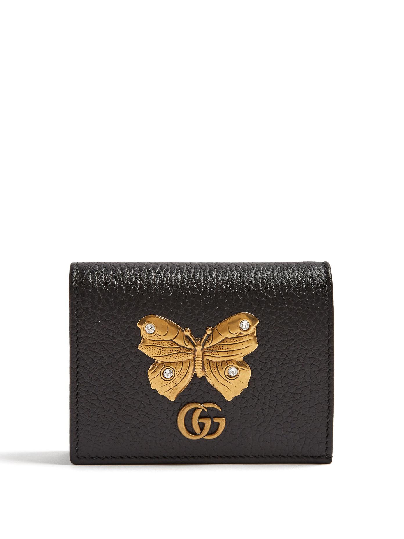 Gucci Butterfly plaque Grained leather Purse in Black Lyst Australia