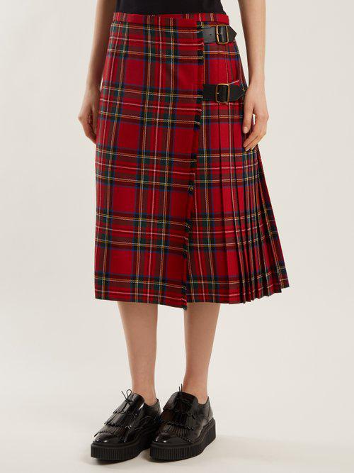 Burberry Taybridge Tartan Wool-twill Midi Skirt in Red | Lyst