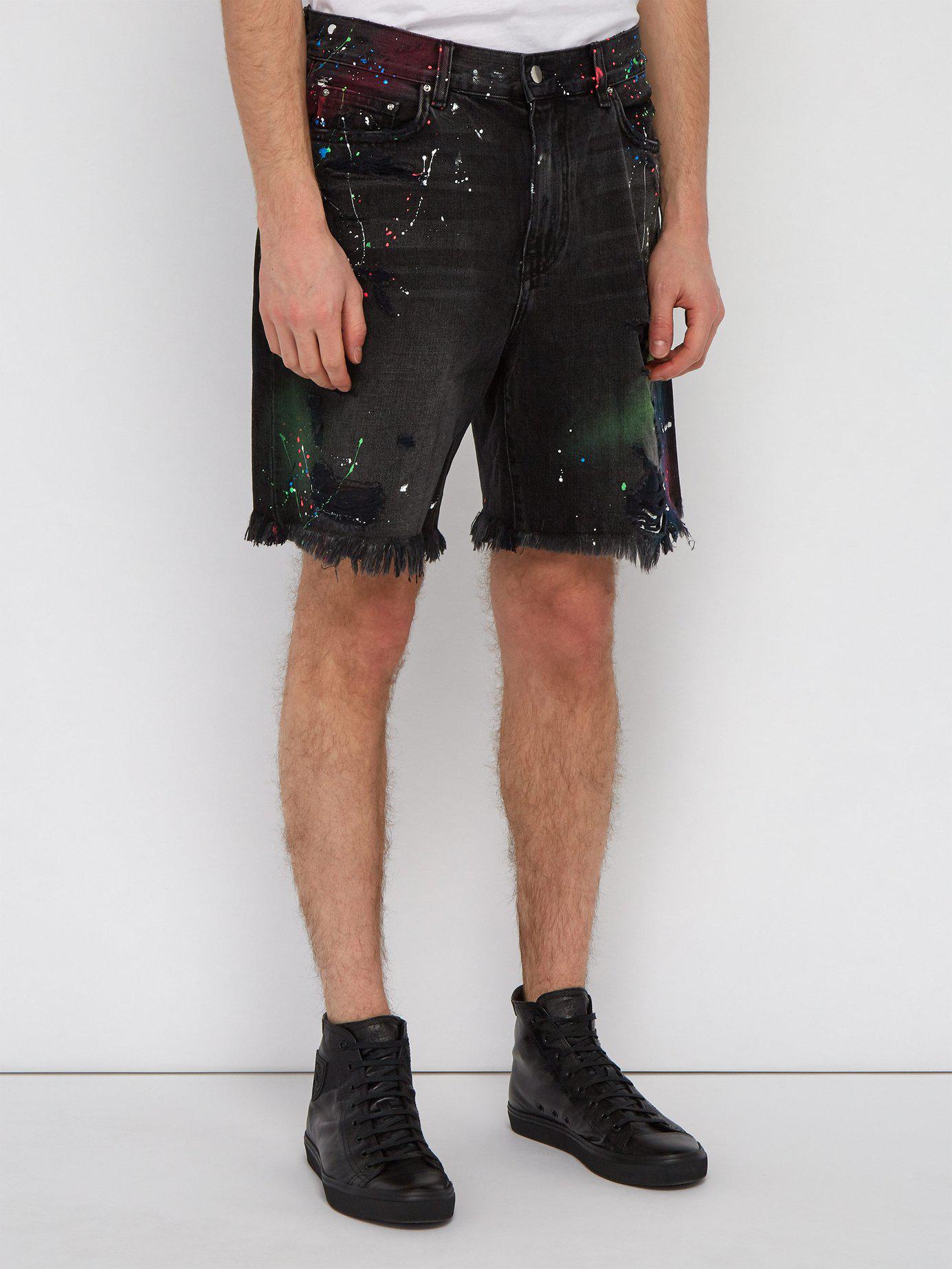 Amiri Thrasher Paint Splatter Denim Shorts in Black for Men | Lyst