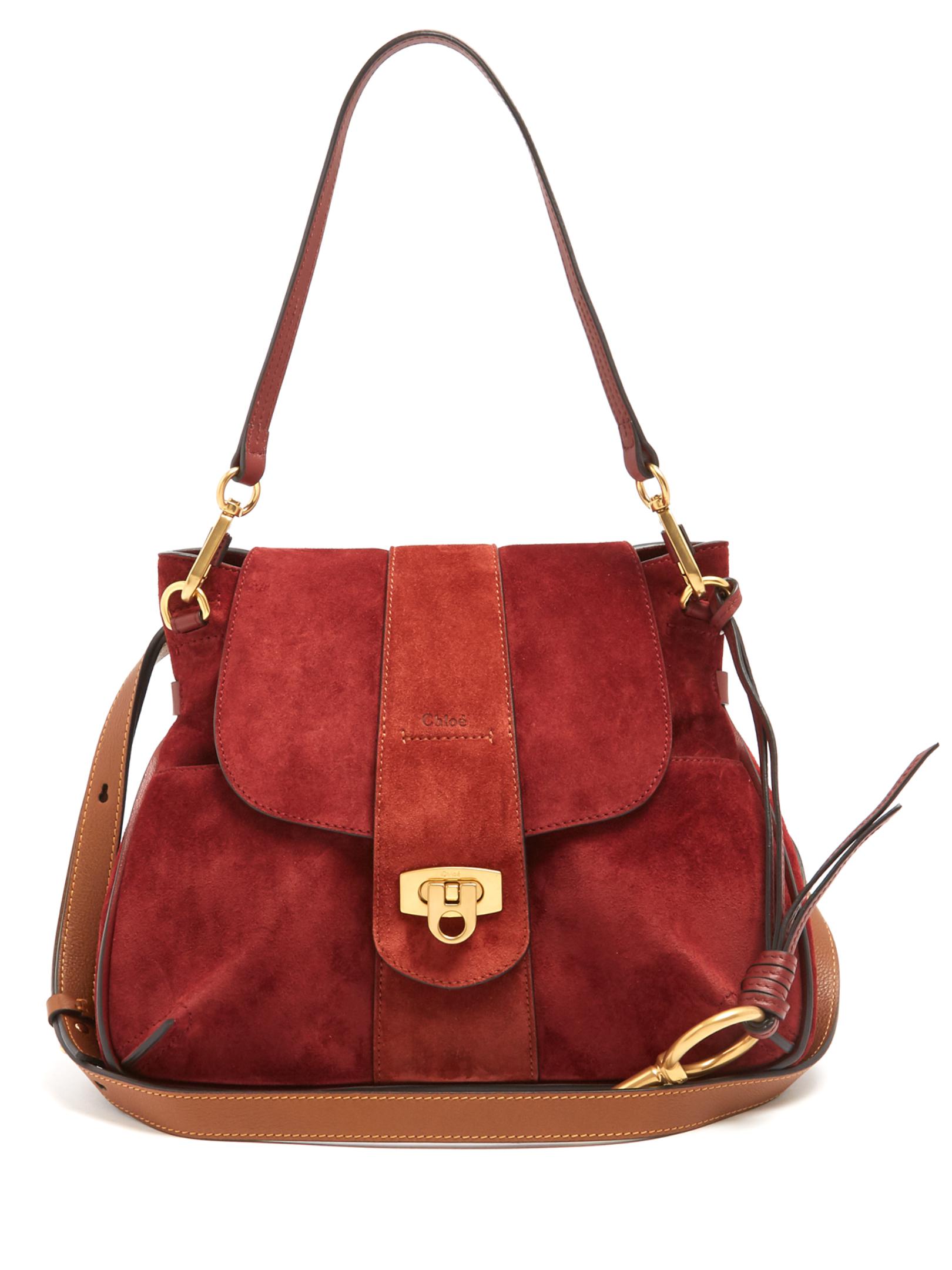 Chloé Lexa Small Suede Shoulder Bag in Dark Red (Red) - Lyst