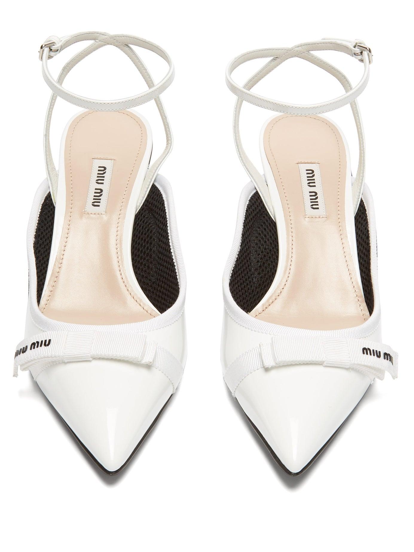 Miu Miu Bow-embellished Patent-leather Kitten Heels in White - Lyst