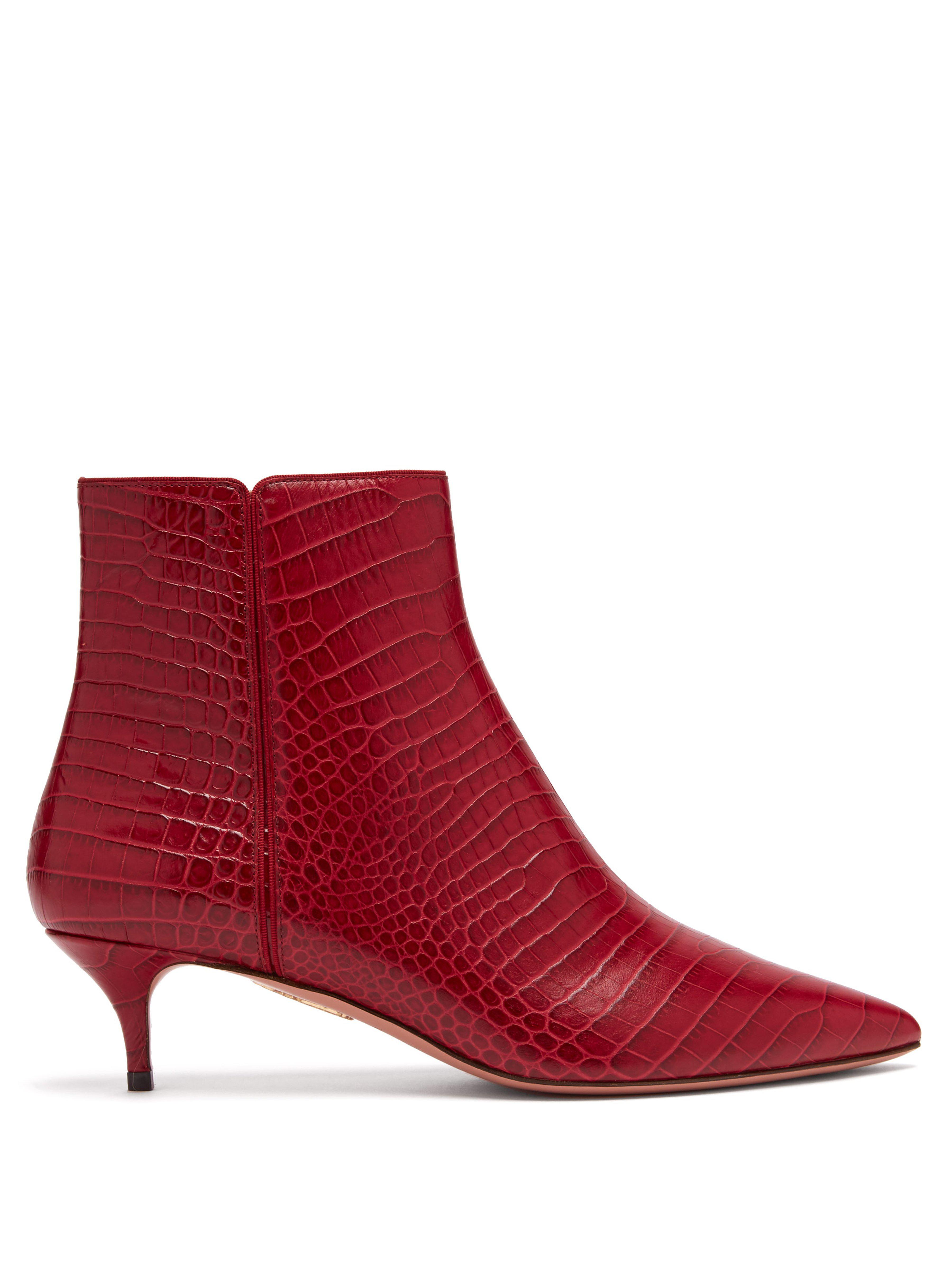 Aquazzura Editor 45 Crocodile Effect Leather Ankle Boots in Red - Lyst