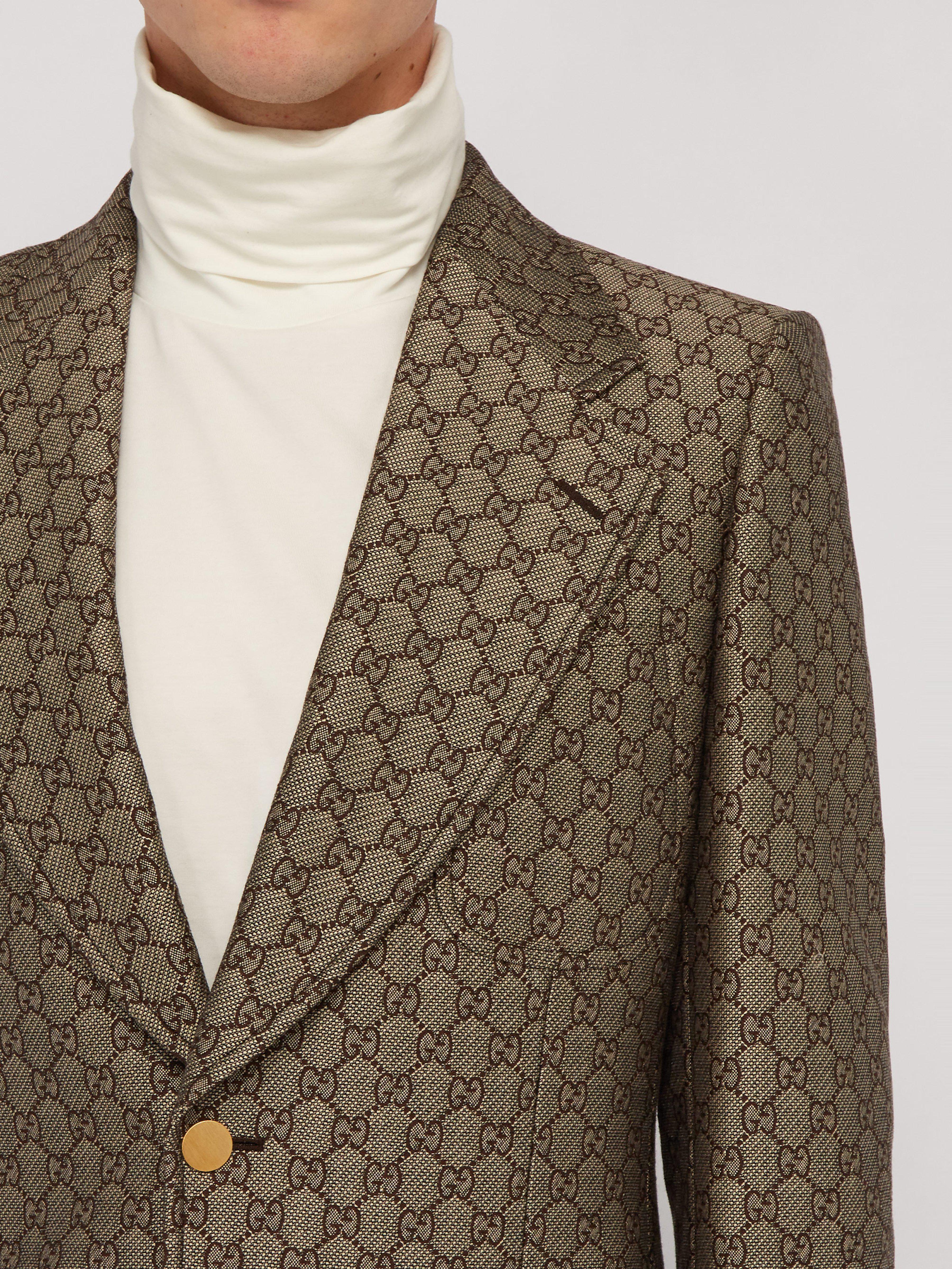 Gucci Gg Monogram Single Breasted Suit Jacket in Natural for Men | Lyst UK