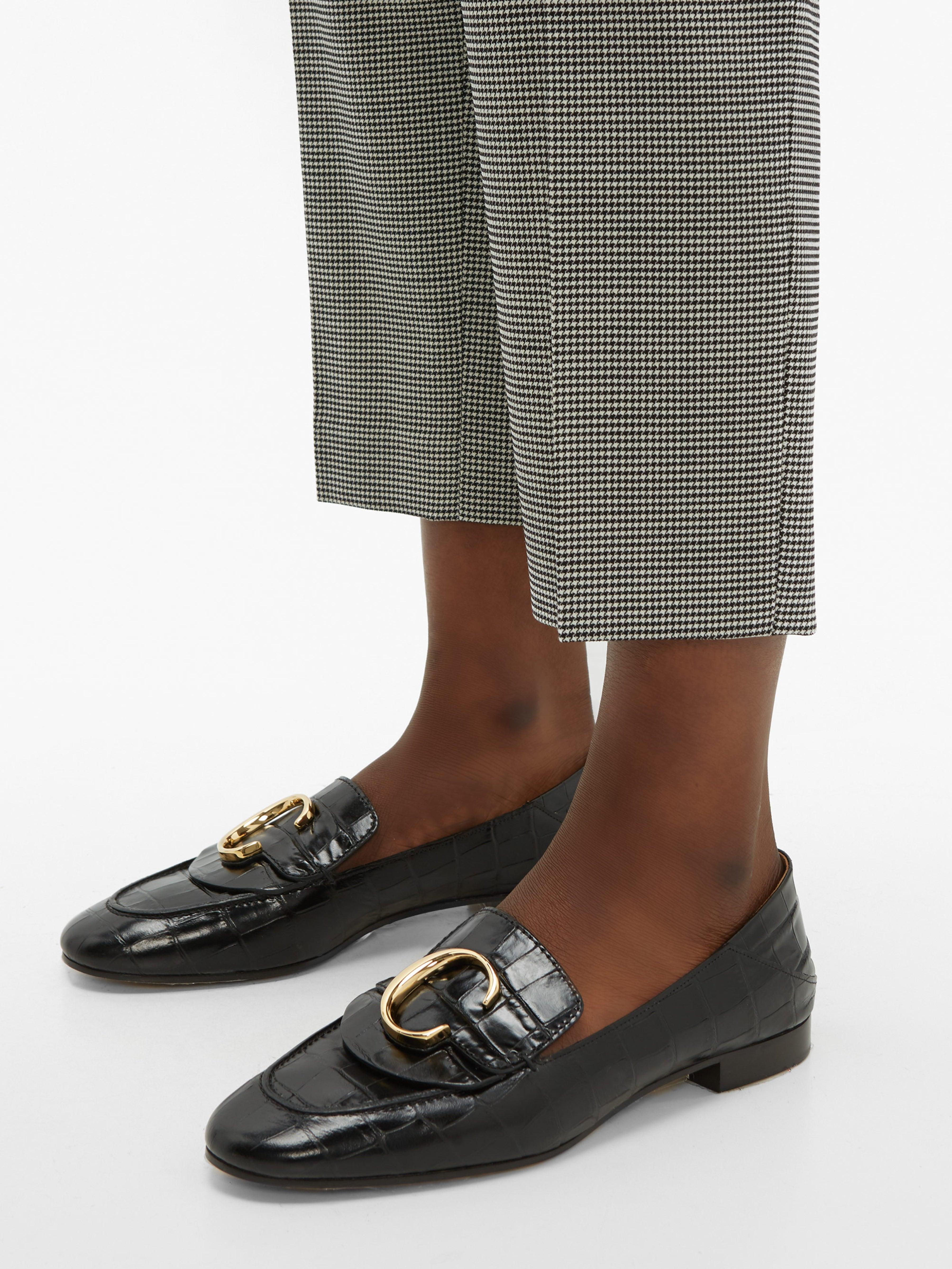 Chloé The C Crocodile Effect Leather Loafers in Black - Lyst