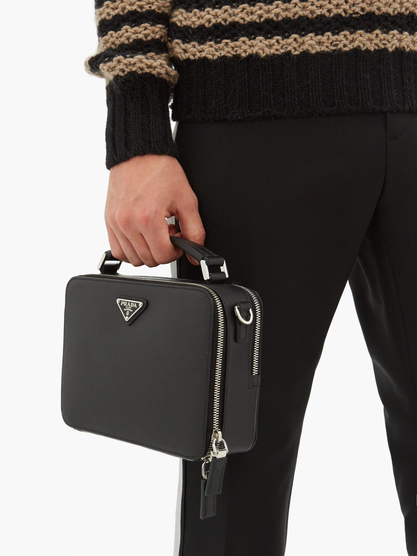 Prada Brique Saffiano Leather Cross Body Bag in Black for Men | Lyst
