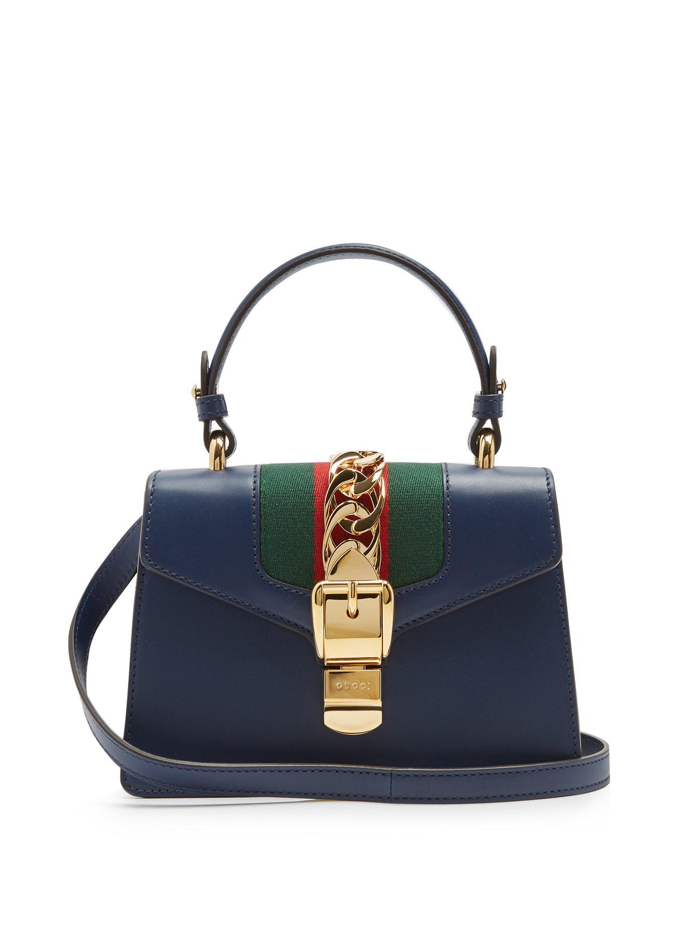 Gucci Sylvie Mini Leather Shoulder Bag in Dark Blue (Blue) - Lyst
