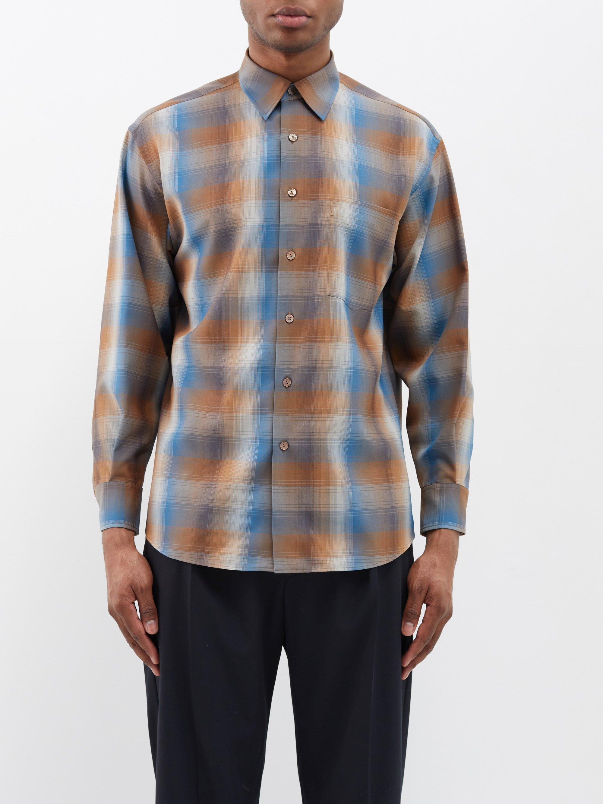 AURALEE Super Light Checked Wool Shirt in Blue for Men | Lyst