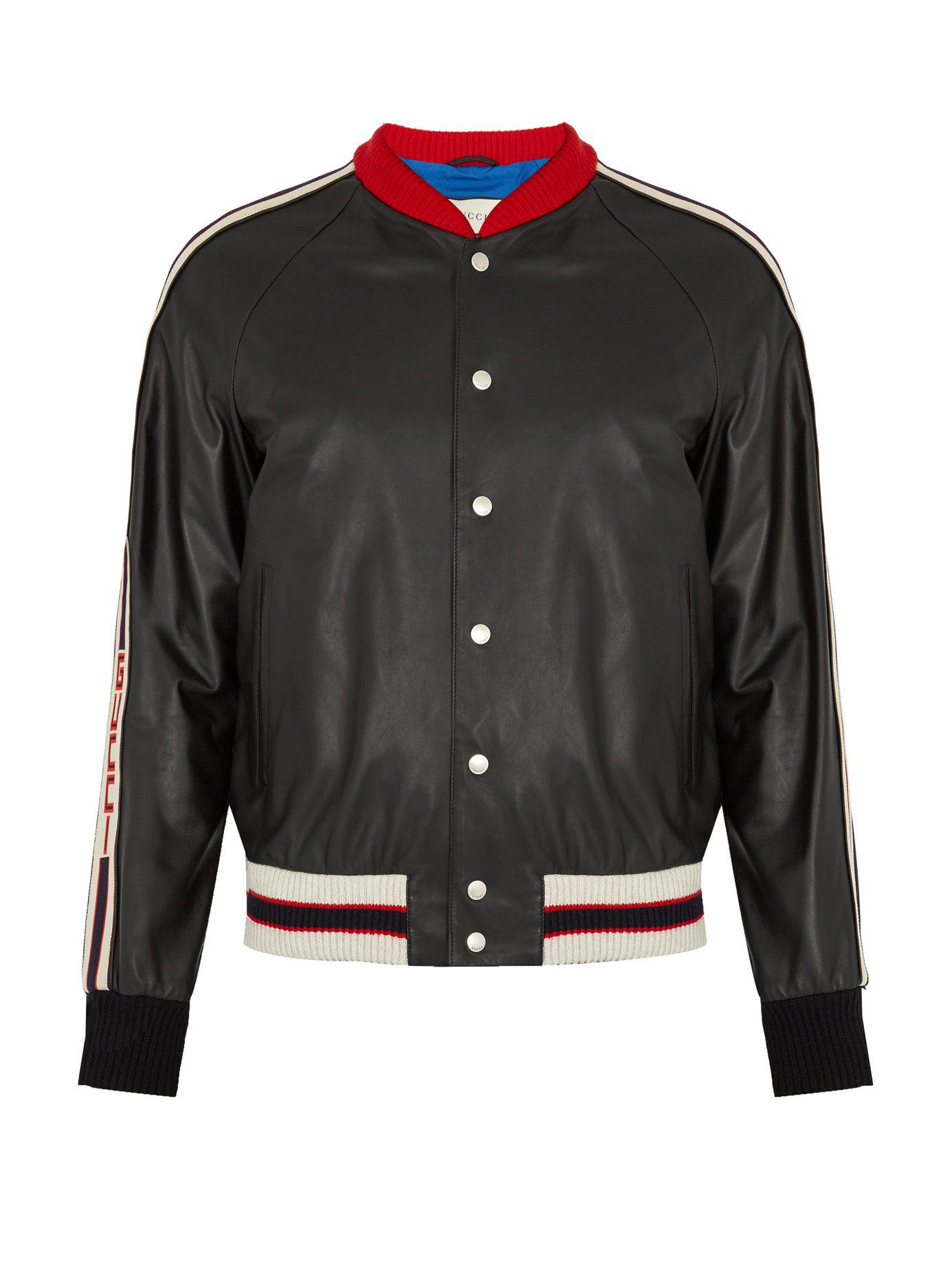 gucci brown leather bomber jacket