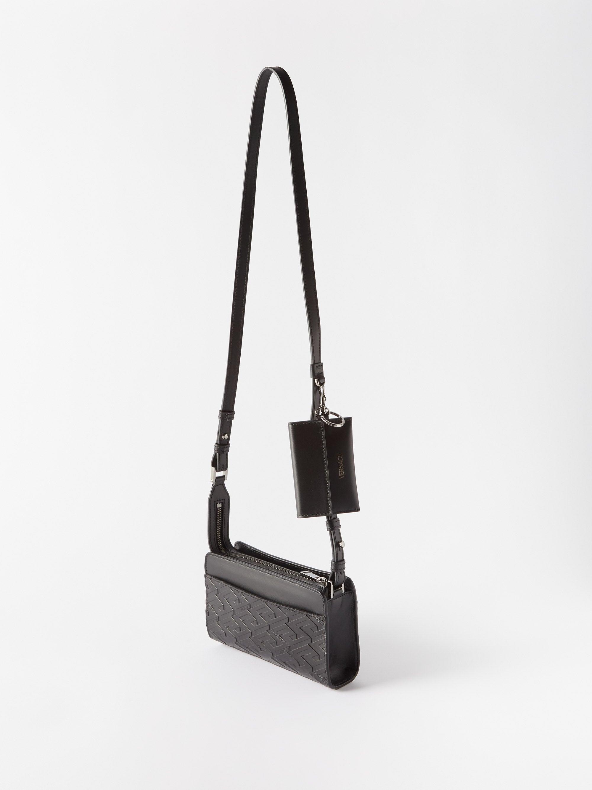 Versace La Greca-embossed Leather Cross-body Bag in Black for Men | Lyst