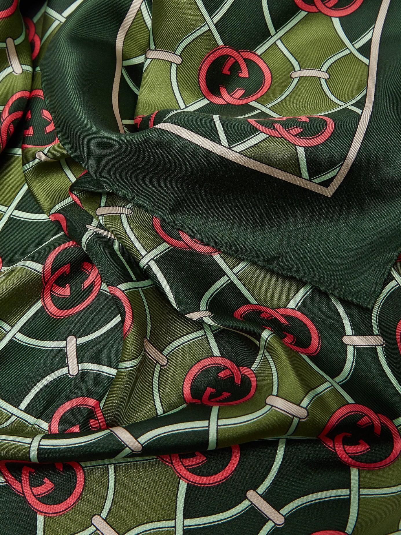 Gucci Gg Logo-print Silk-faille Scarf in Green - Lyst