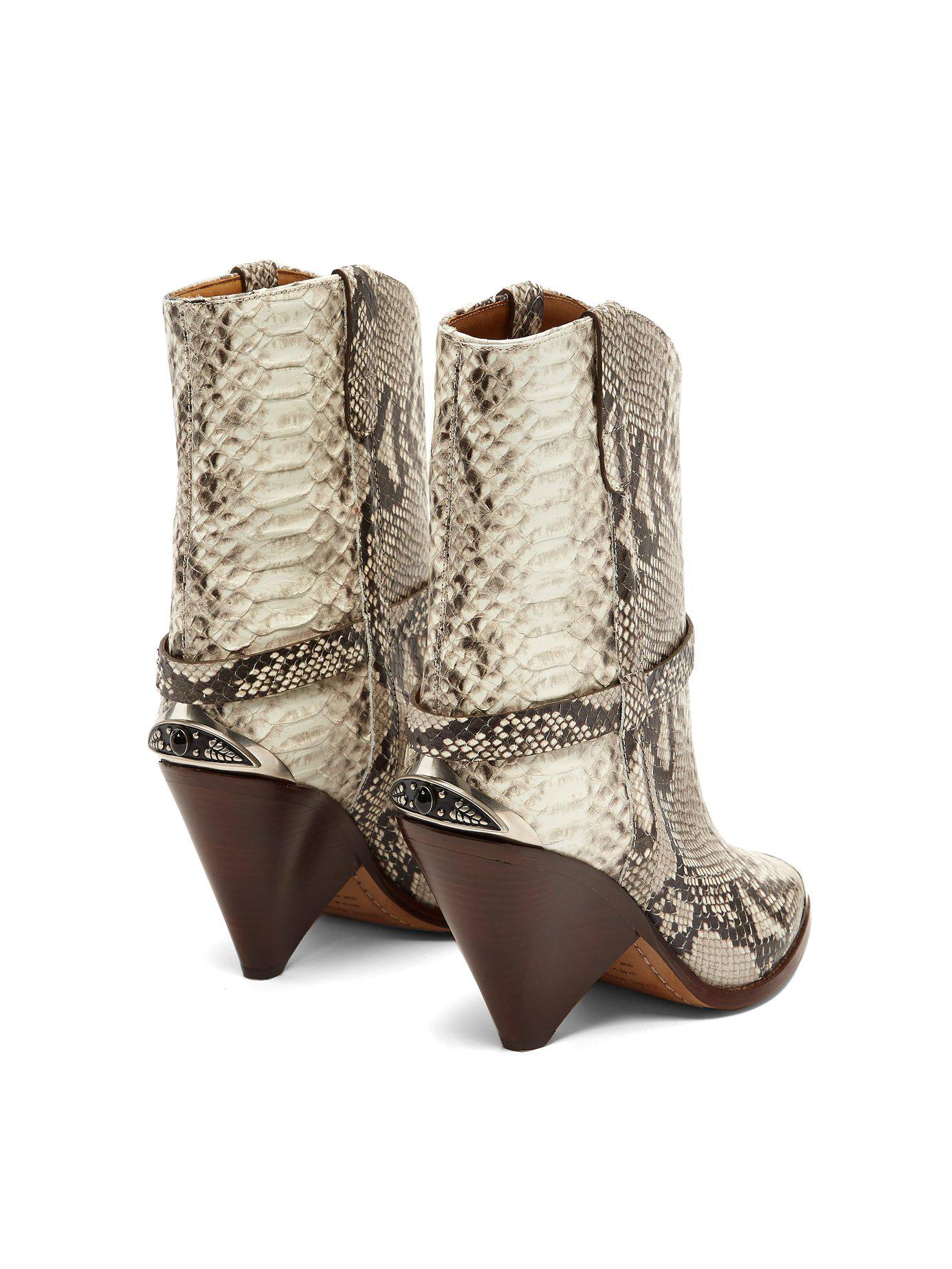 Isabel Marant Lamsy Embellished Snake-effect Leather Ankle Boots in White |  Lyst