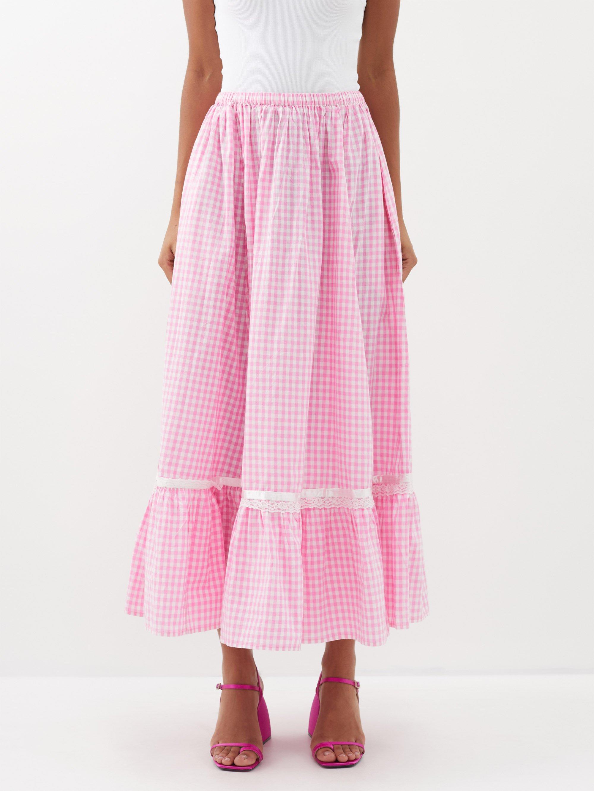Pink gingham midi clearance skirt