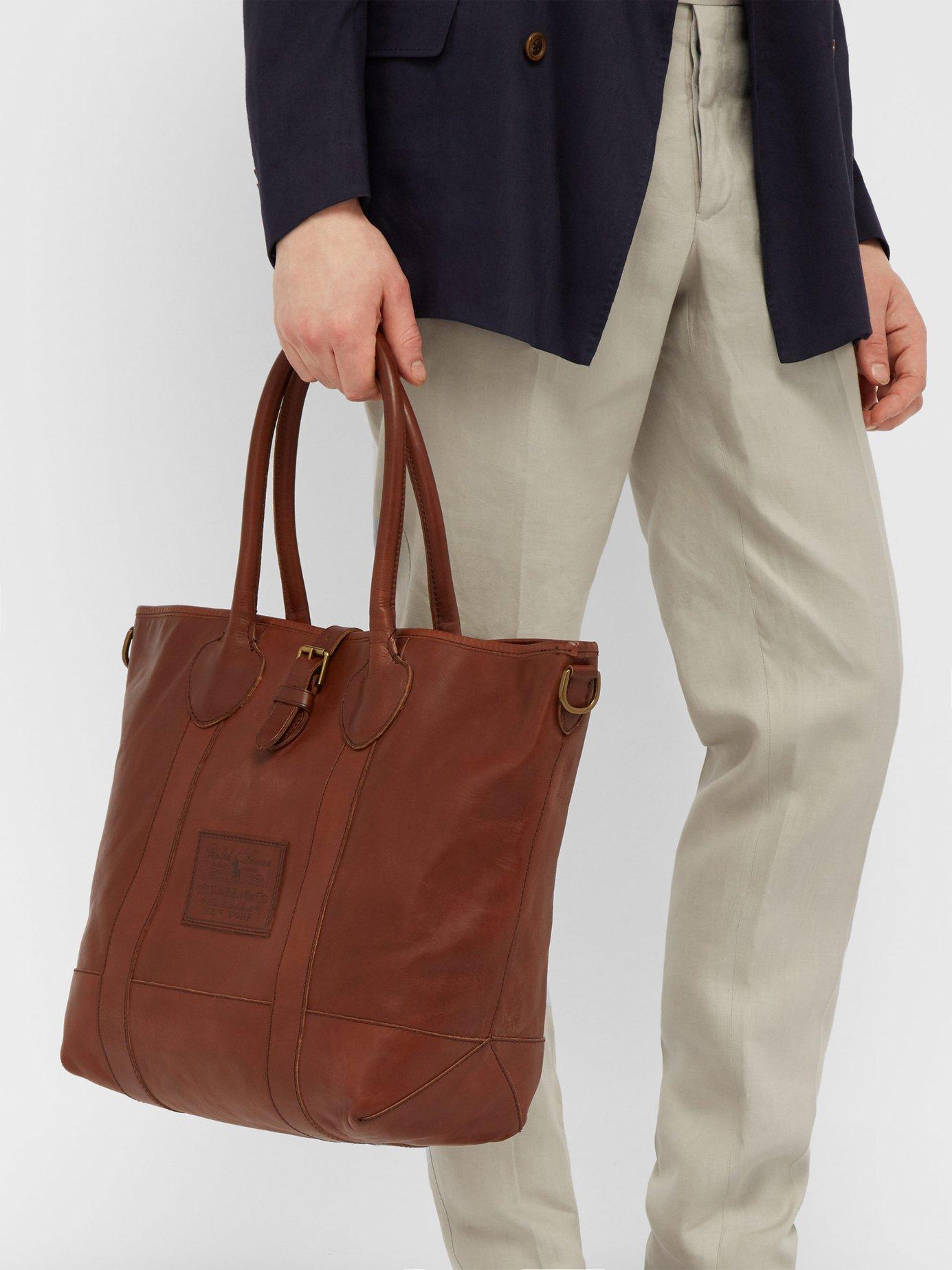 Polo Ralph Lauren Heritage Tumbled Leather Tote Bag in Brown for Men | Lyst