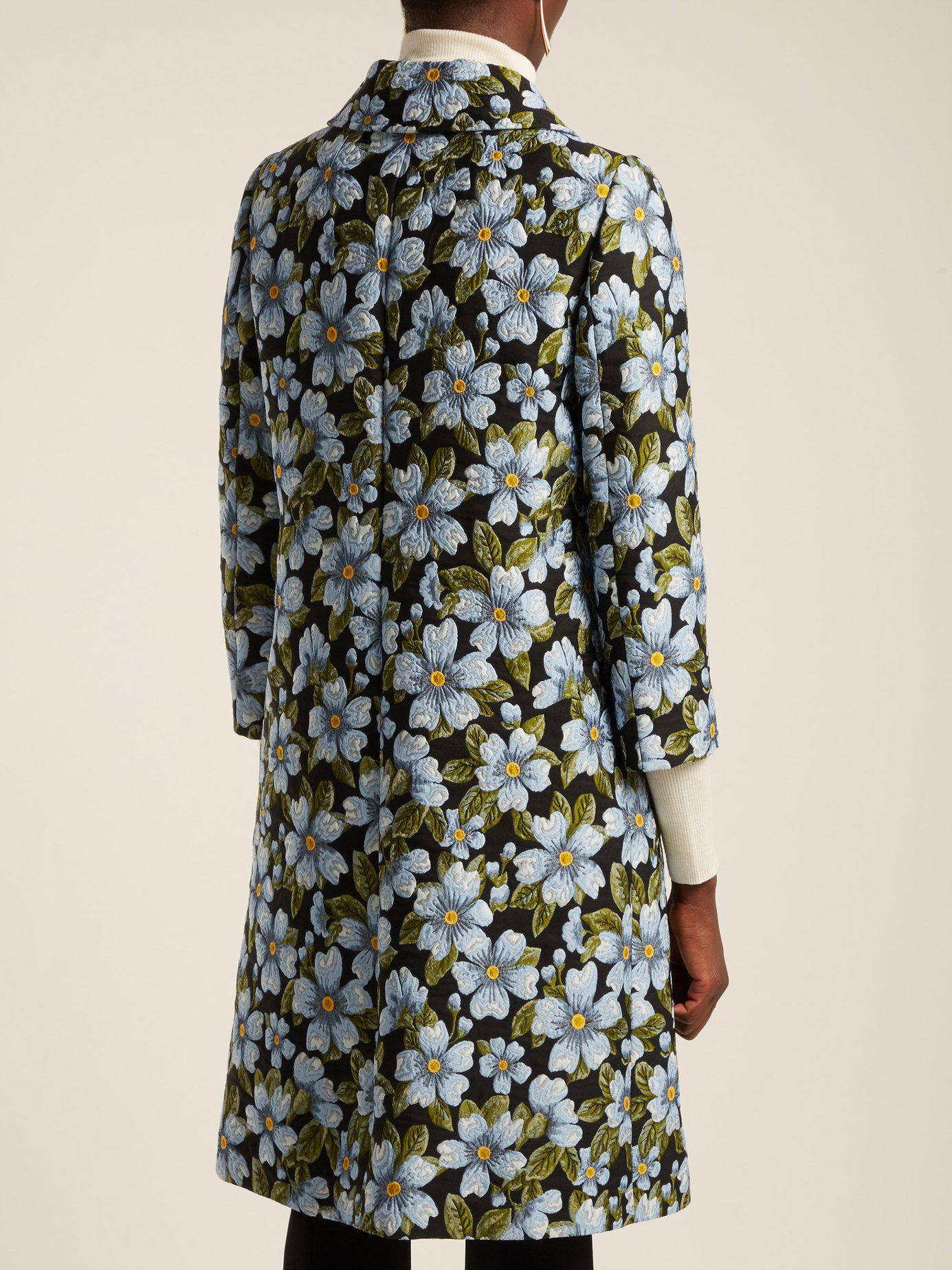 Dolce & Gabbana Single Breasted Floral Jacquard Coat in Blue | Lyst
